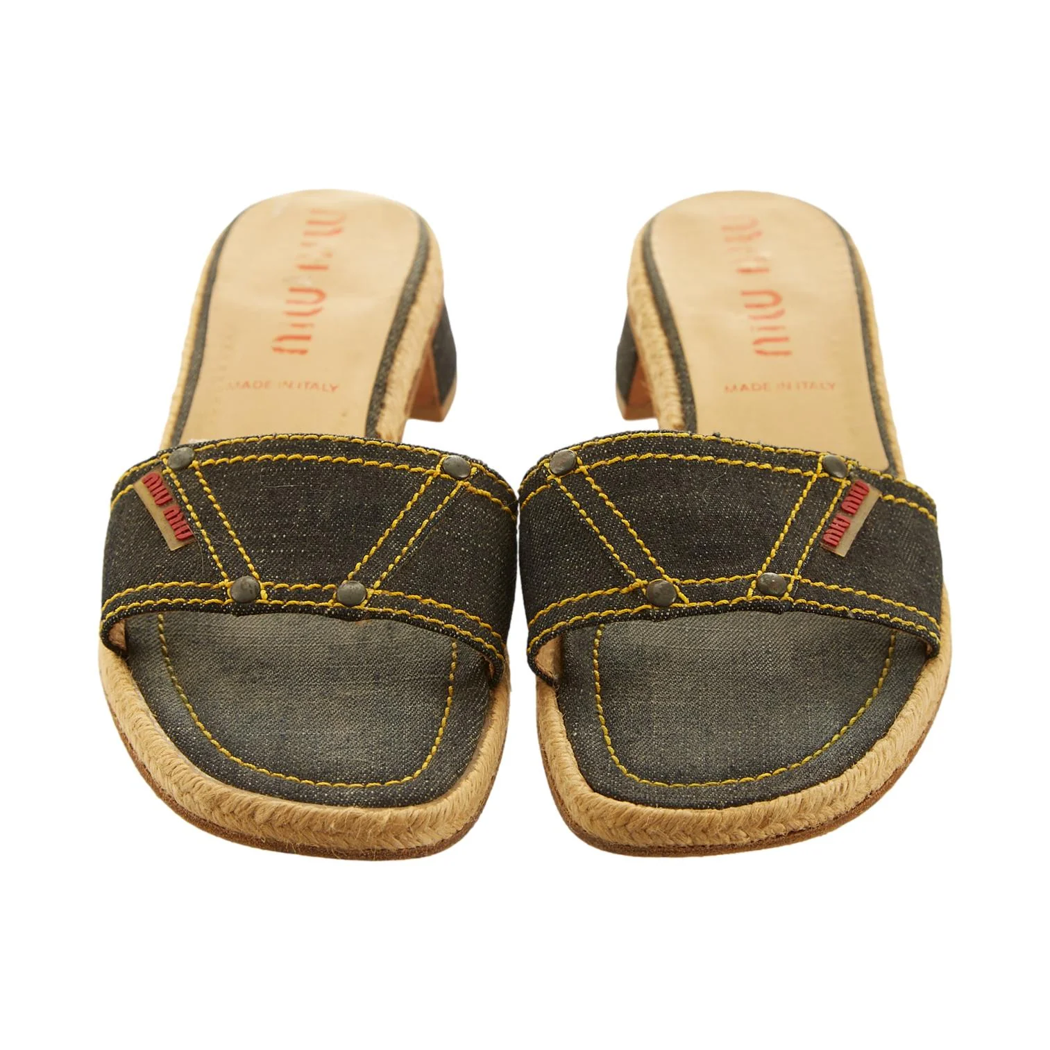 Miu Miu Denim Block Heel Sandals