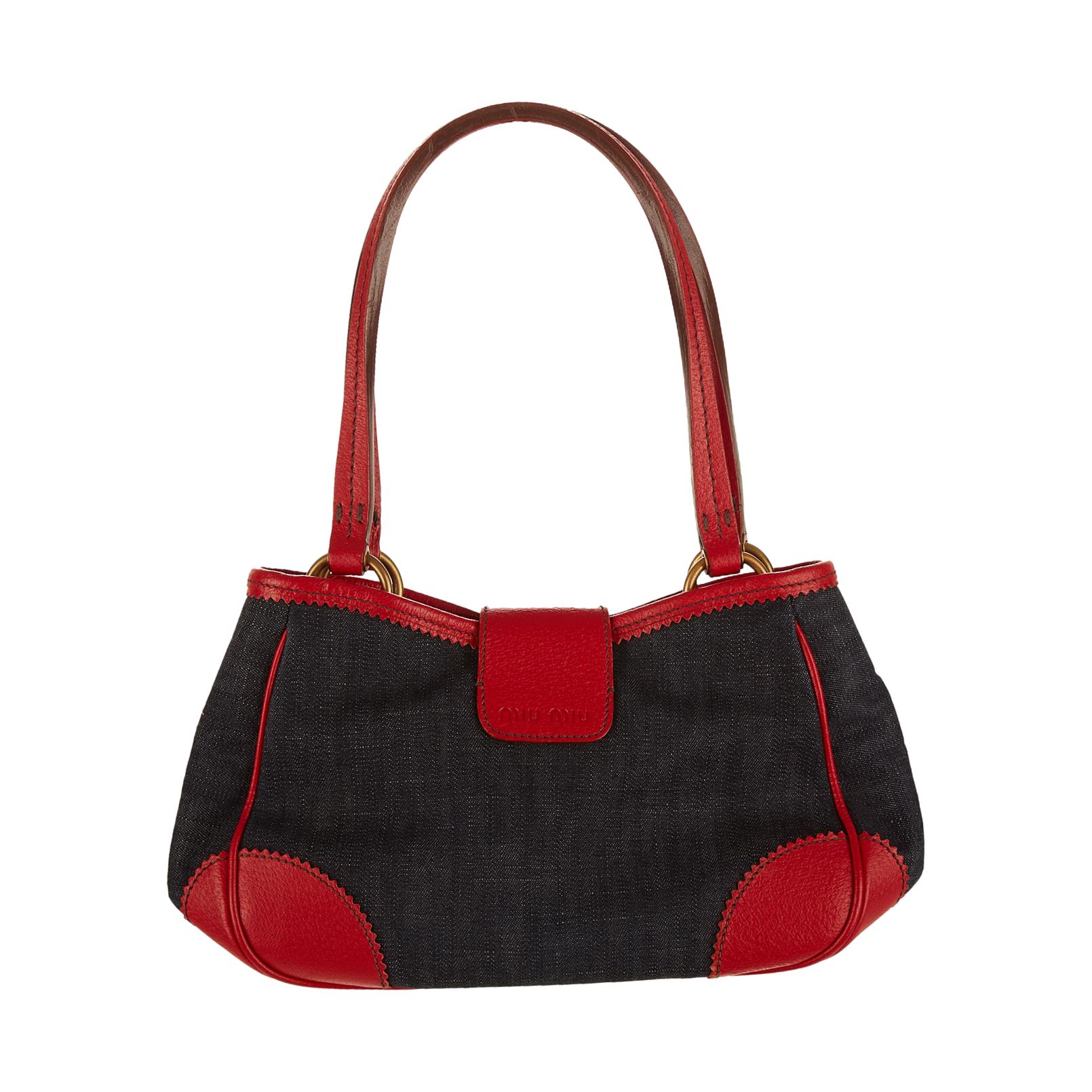Miu Miu Denim Red Logo Shoulder Bag - Image 2