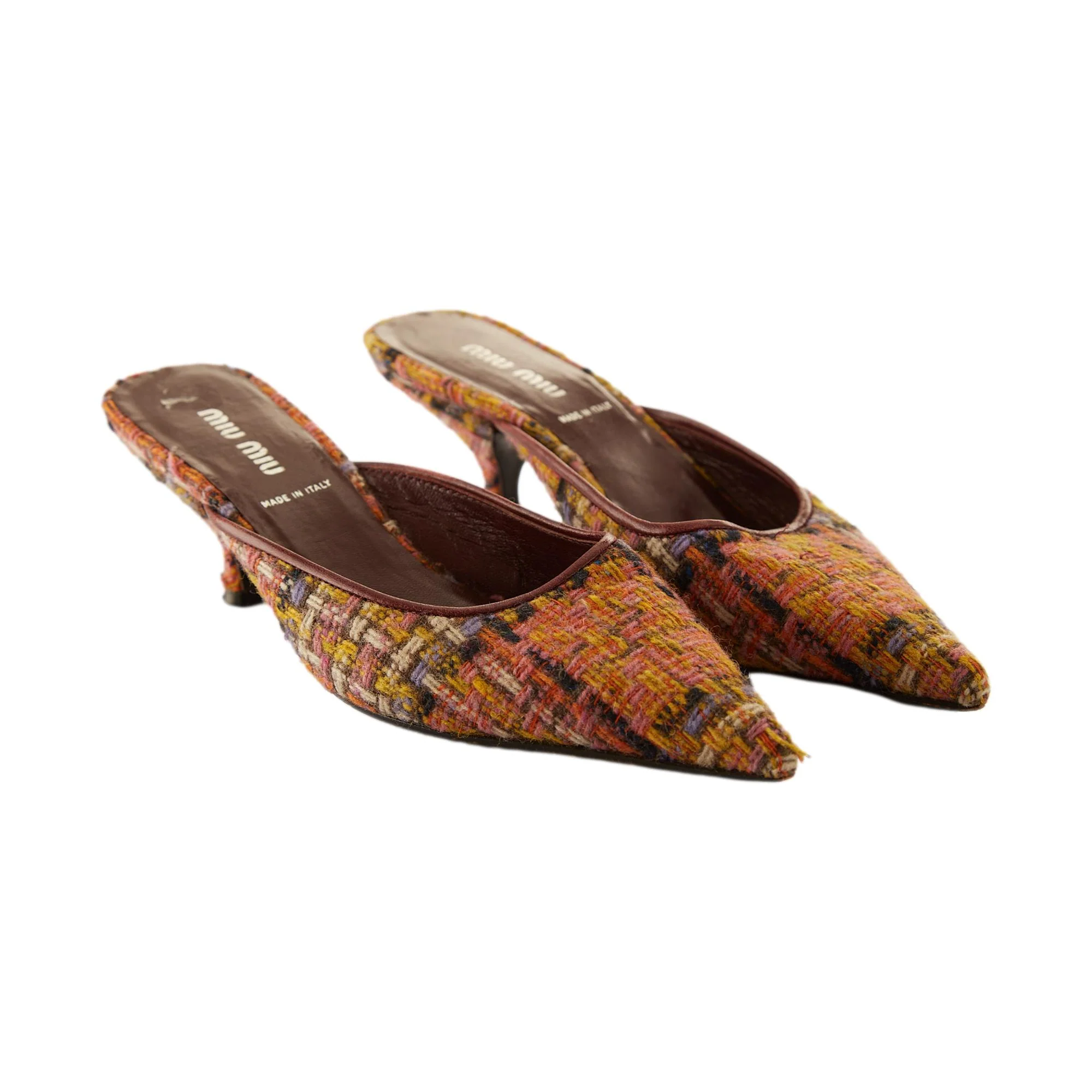 Miu Miu Plaid Tweed Kitten Heels - Image 2