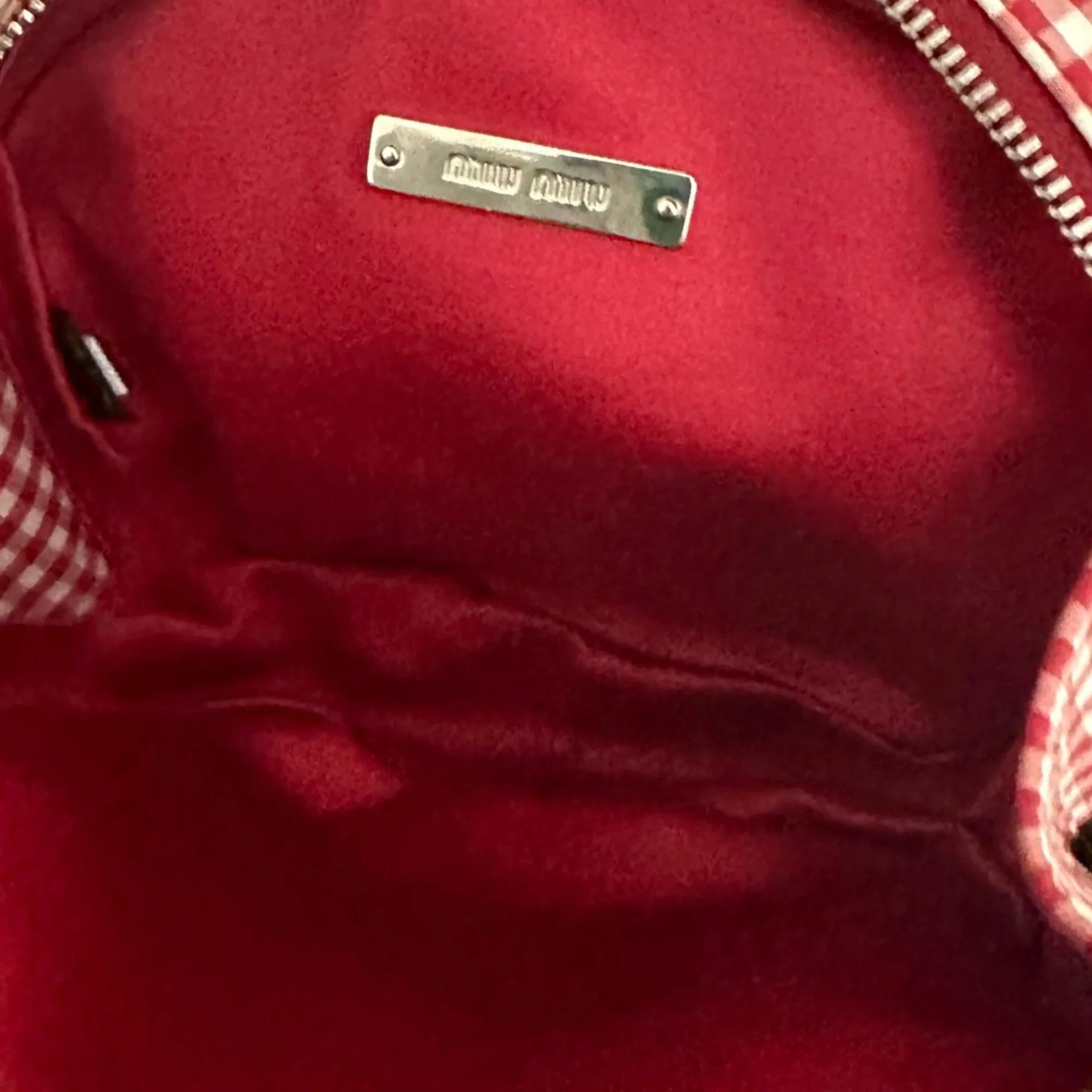 Miu Miu Red Gingham Mini Top Handle Bag - Image 4