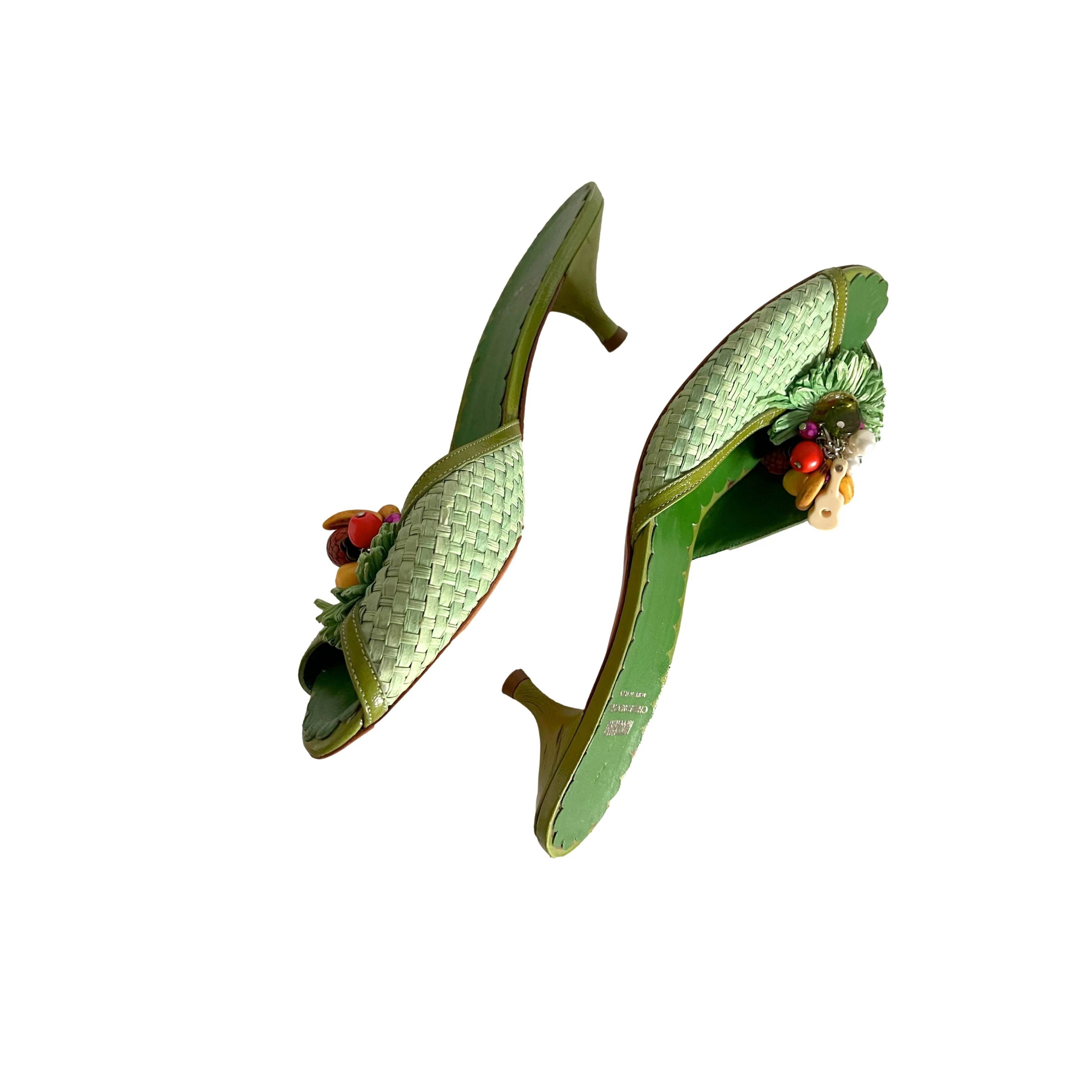 Moschino Green Straw Fruit Heels - Image 2