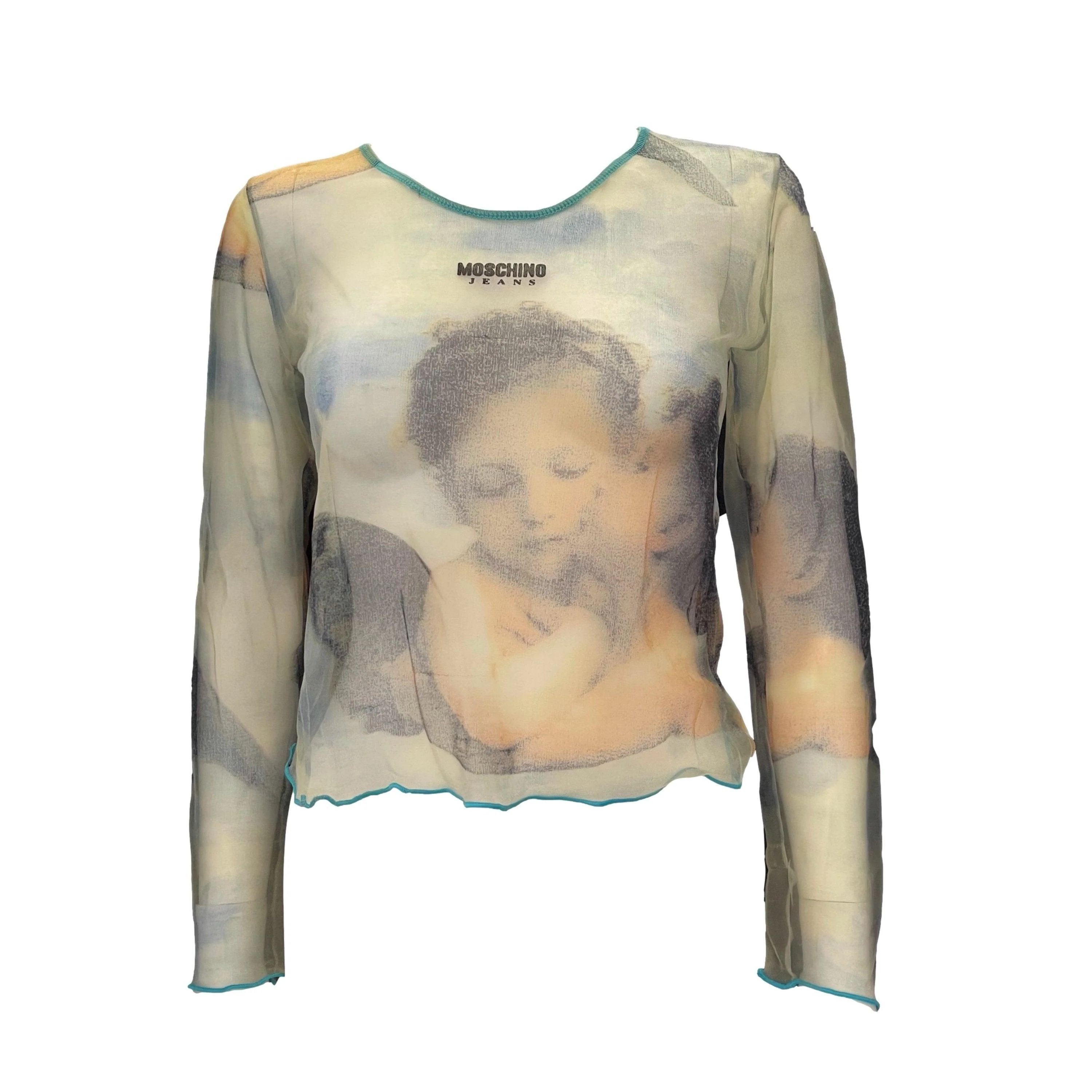 Moschino Blue Cherub Mesh Crop Long Sleeve