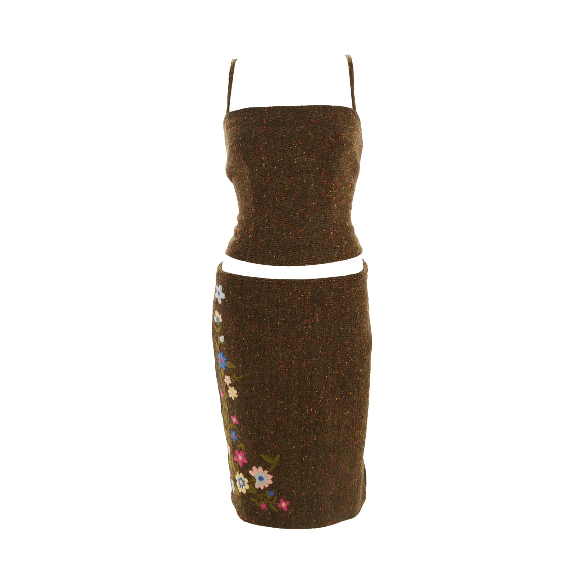 Moschino Tweed Floral Embroidered Skirt Set