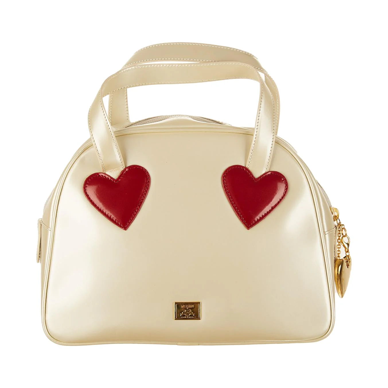 Moschino White Patent Heart Top Handle Bag