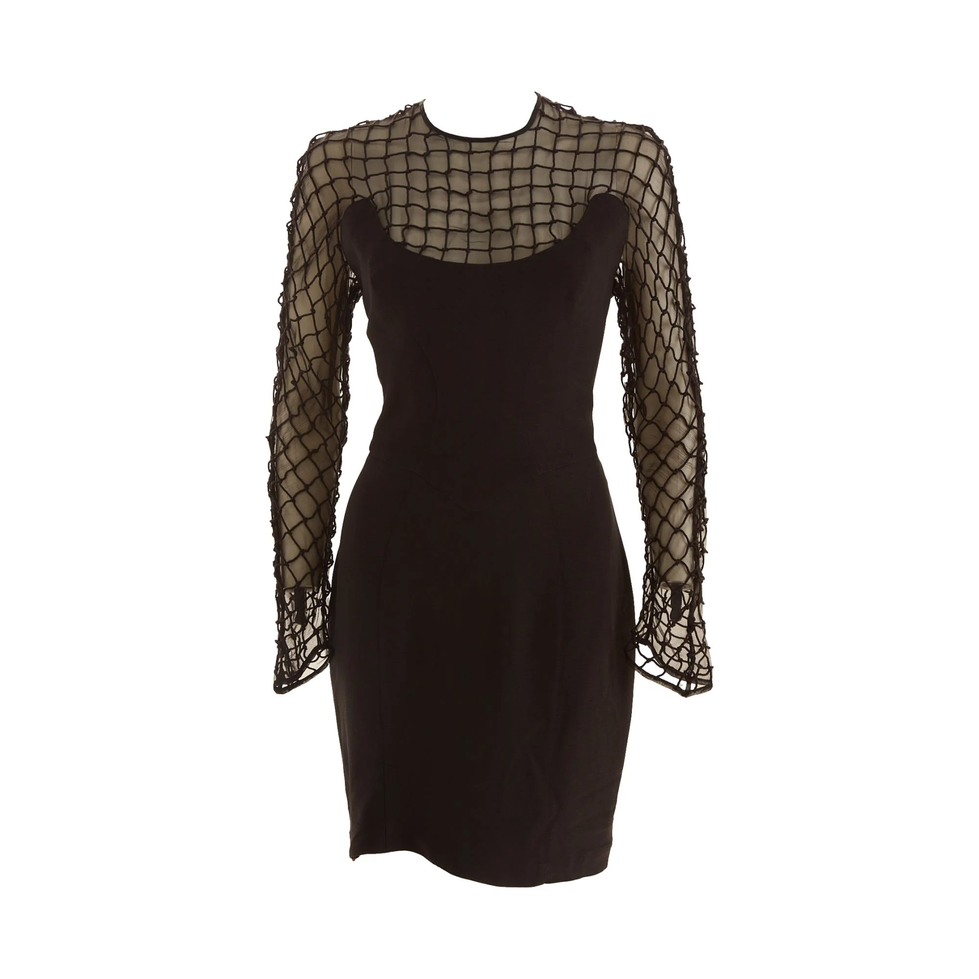 Mugler Black Mesh Long Sleeve Dress
