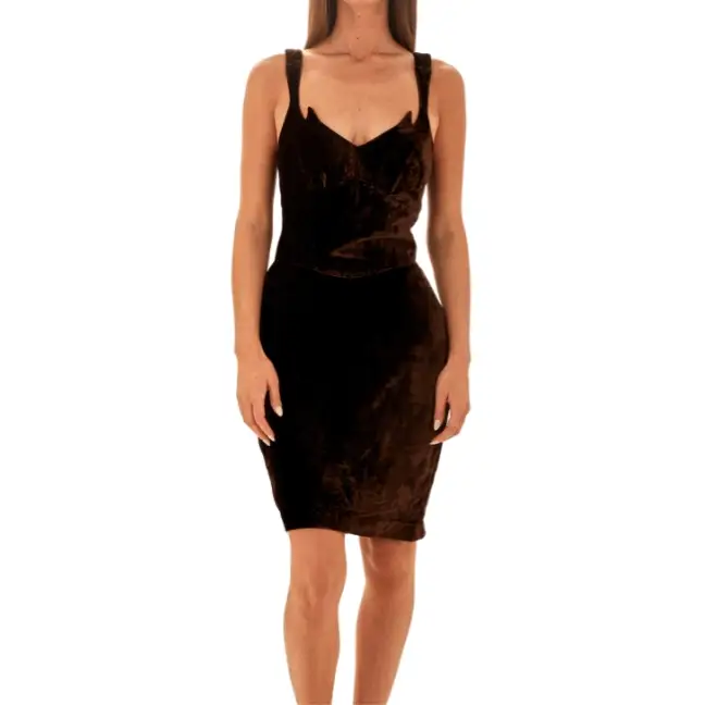 Mugler Brown Velvet Corset Dress - Image 2