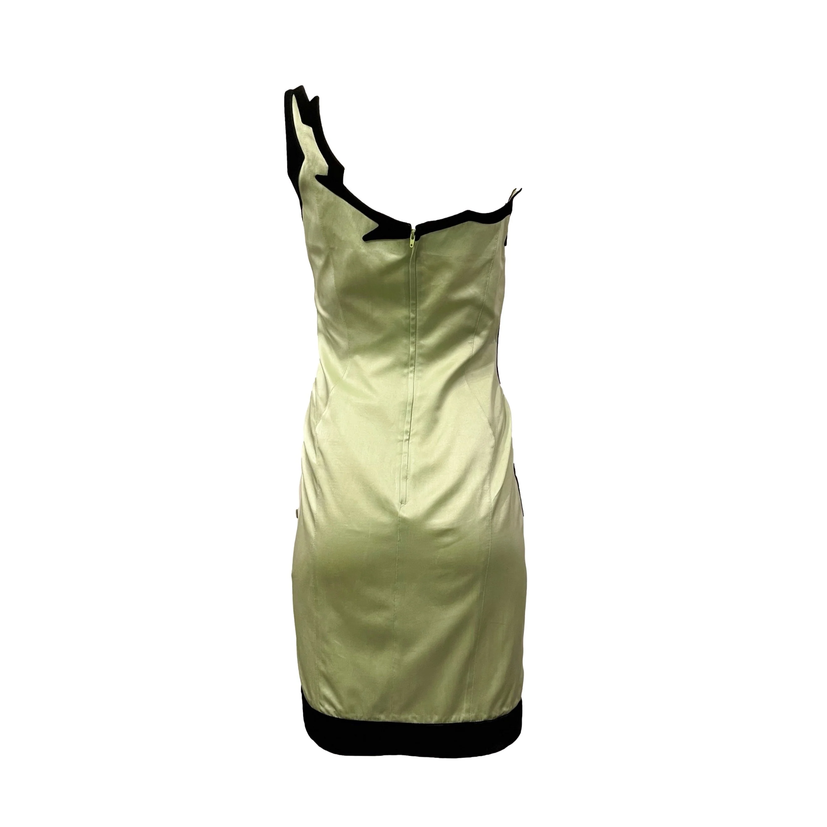 Mugler Lime Green Silk Thorn Shoulder Dress - Image 2