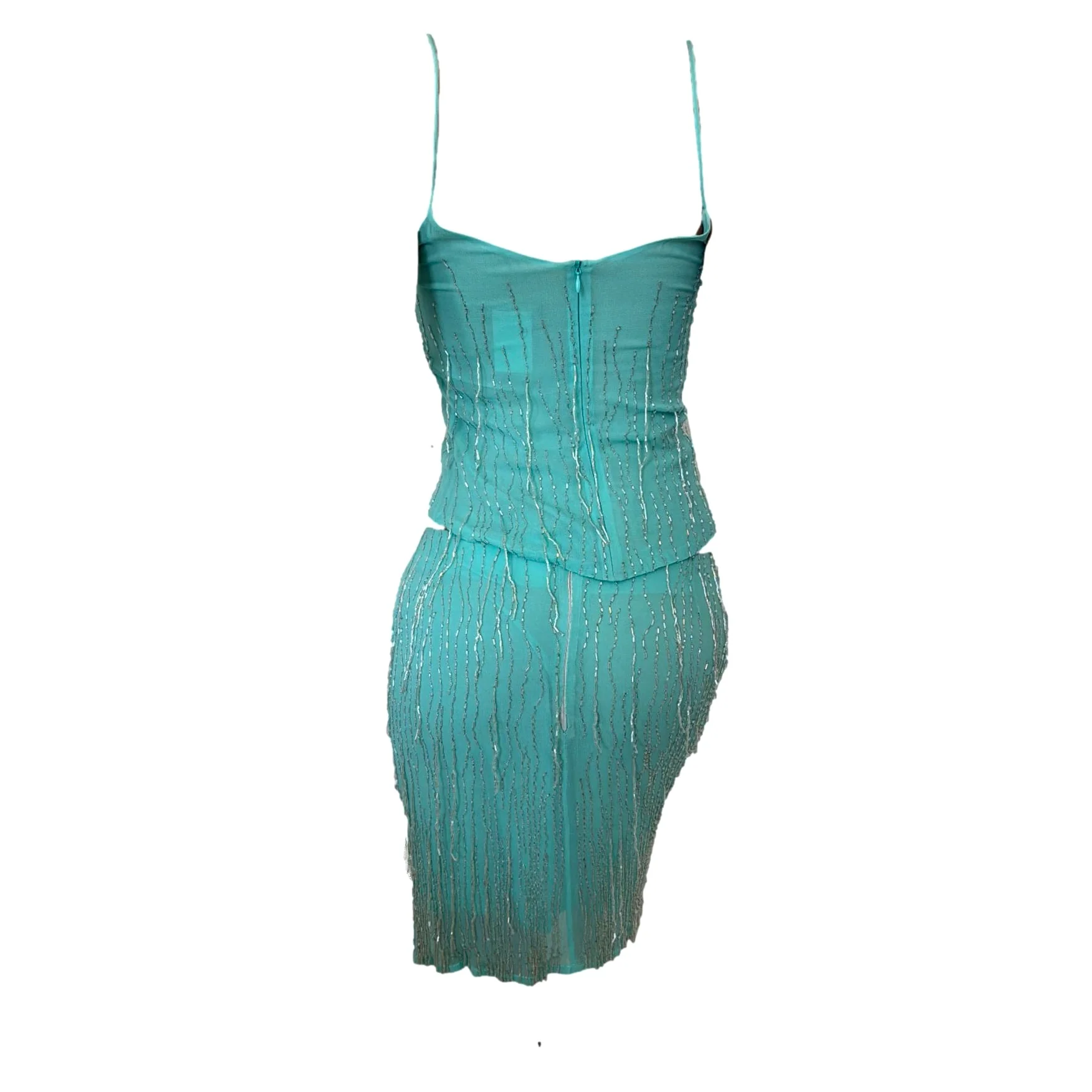 Plein Sud Turquoise Beaded Tank + Fringe Skirt Set - Image 3
