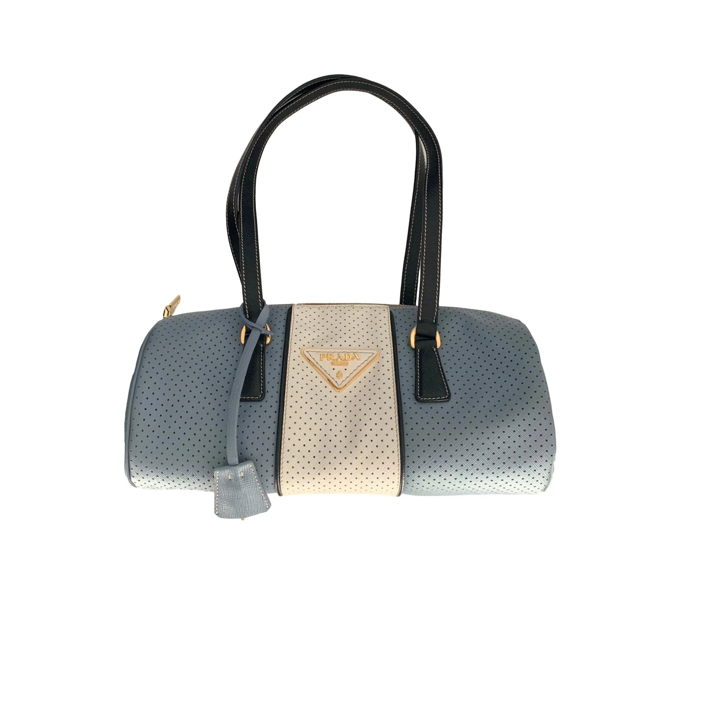 Prada Baby Blue Perforated Cylinder Bag