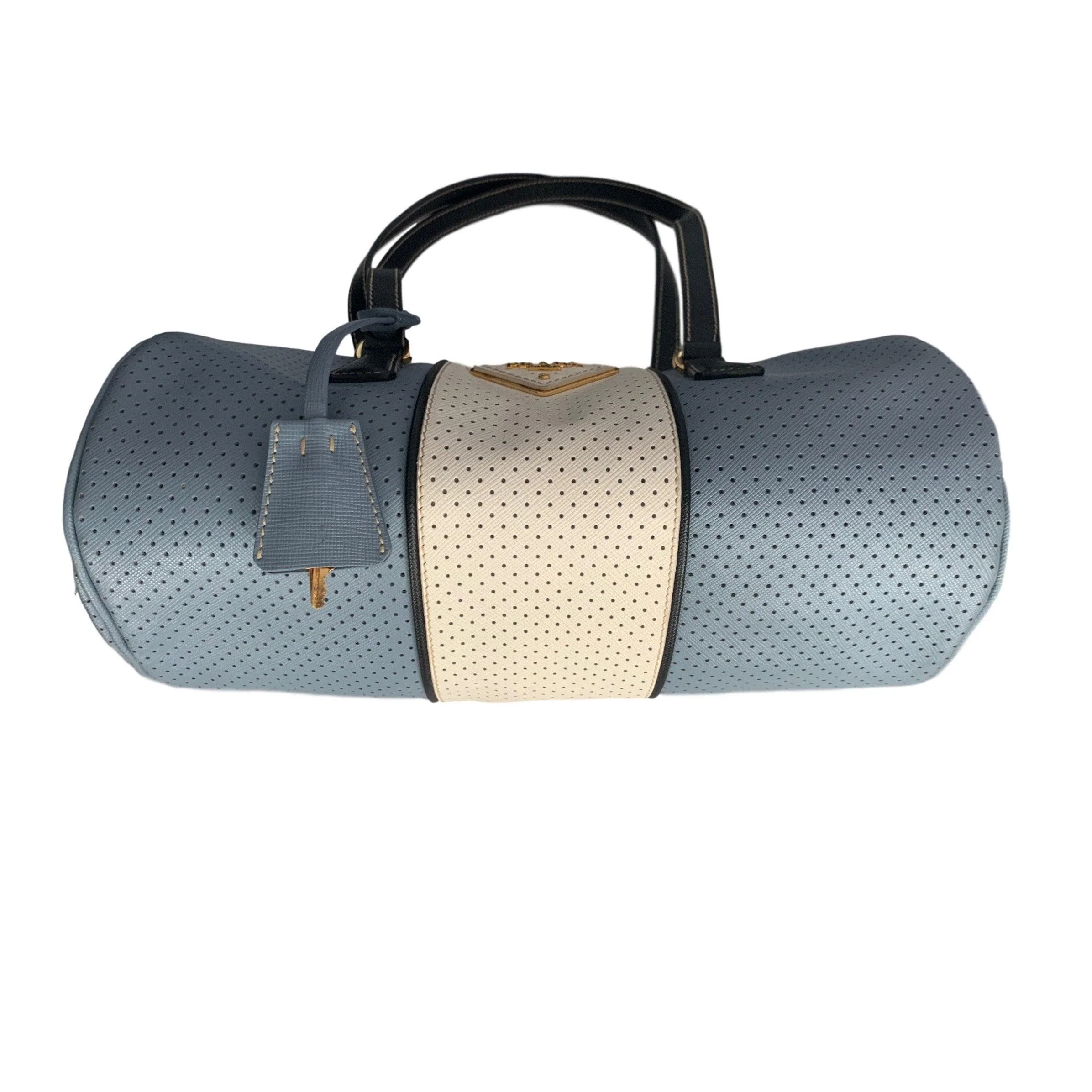 Prada Baby Blue Perforated Cylinder Bag - Image 2