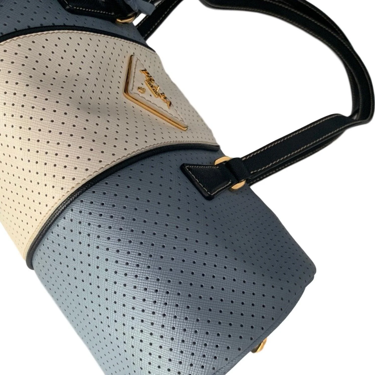 Prada Baby Blue Perforated Cylinder Bag - Image 3