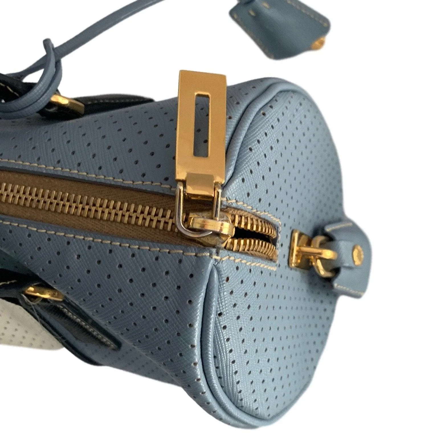Prada Baby Blue Perforated Cylinder Bag - Image 5