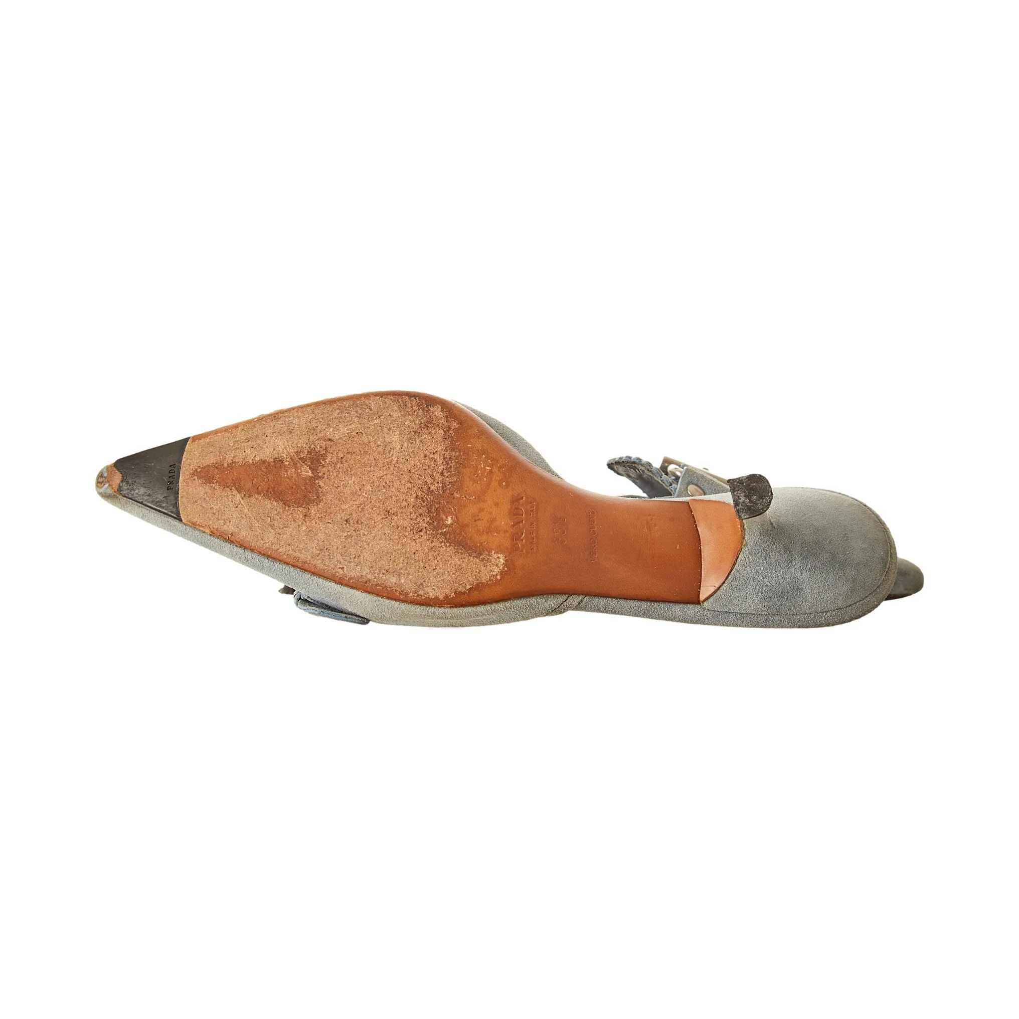 Prada Baby Blue Suede Heels - Image 3
