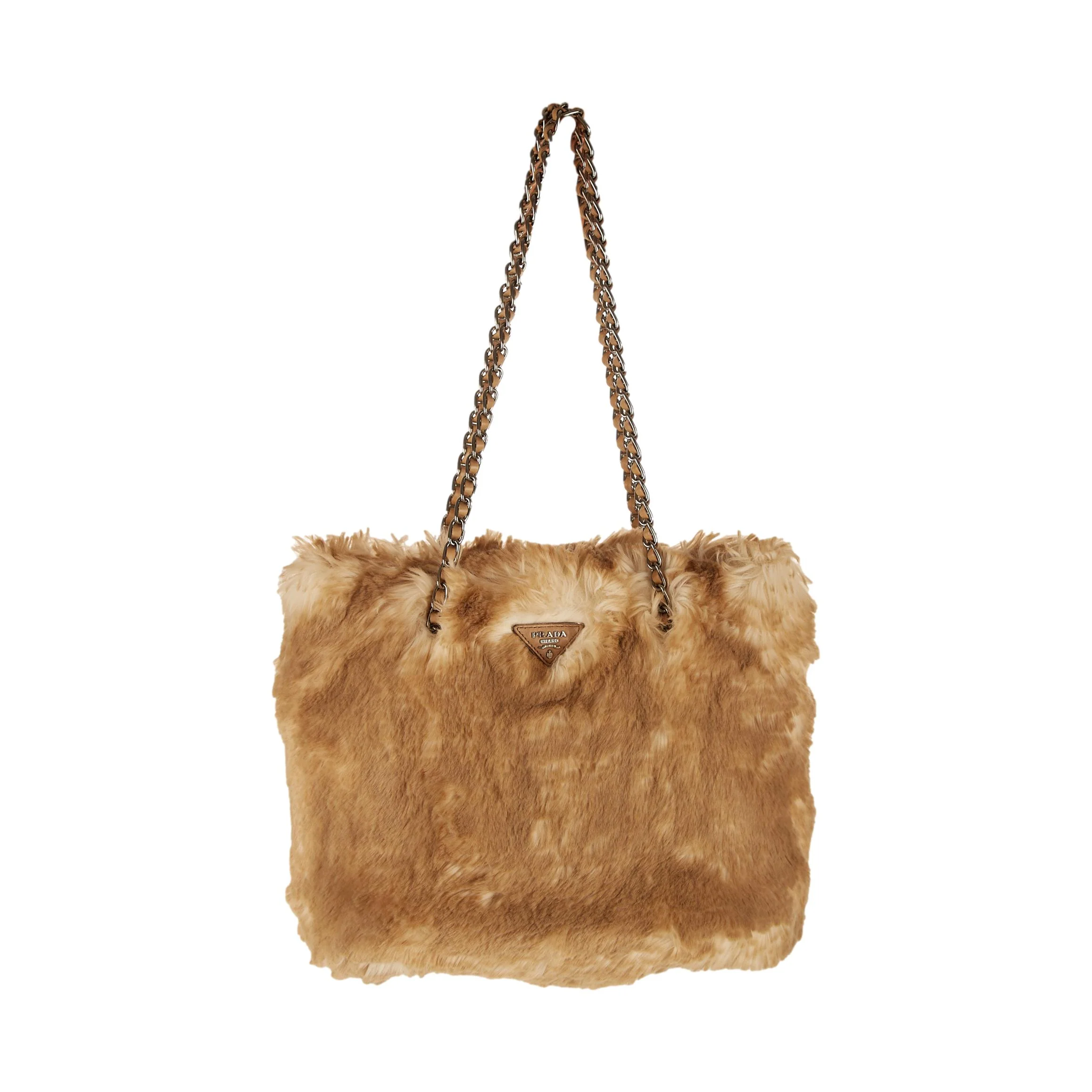 Prada Beige Fur Chain Shoulder Bag