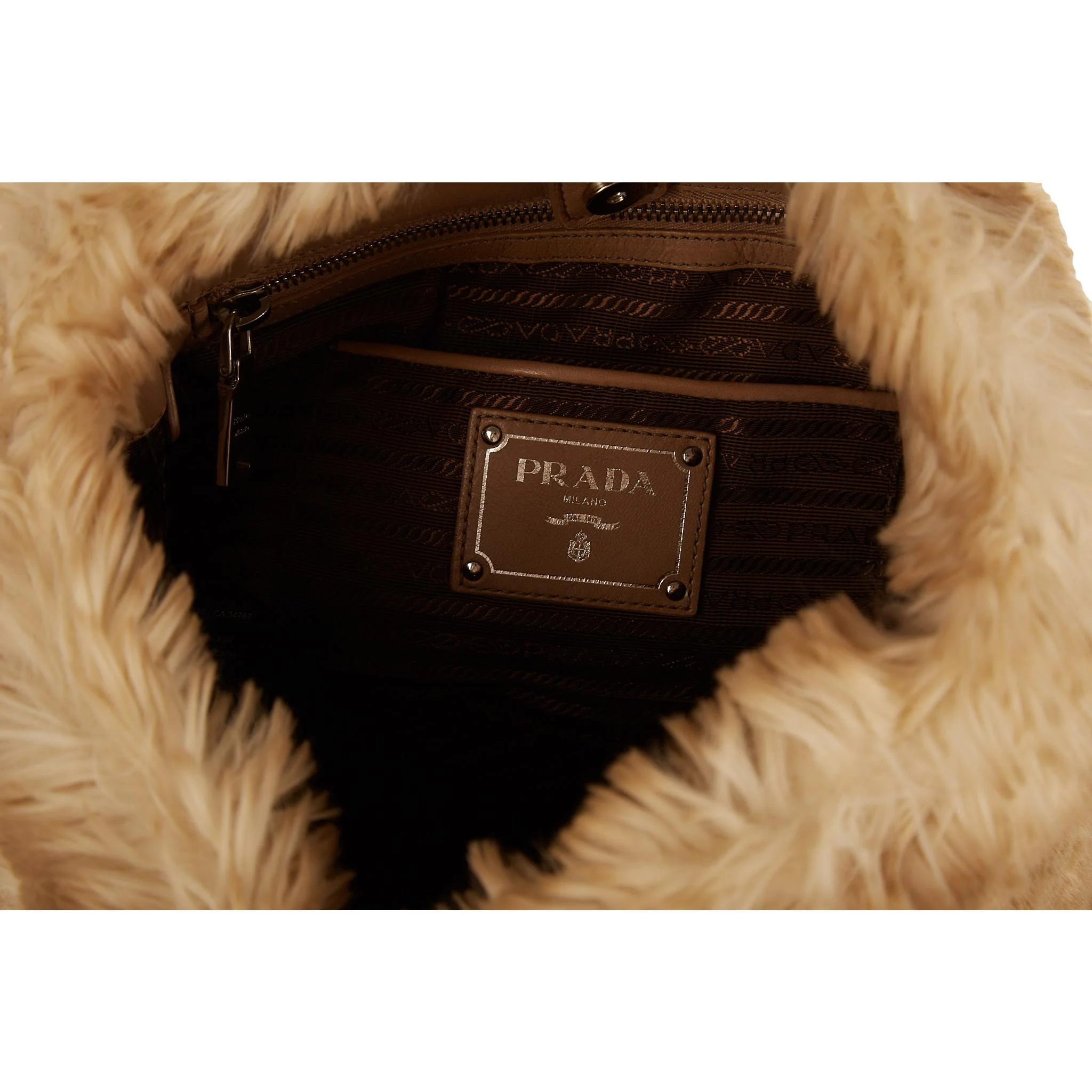 Prada Beige Fur Chain Shoulder Bag - Image 5