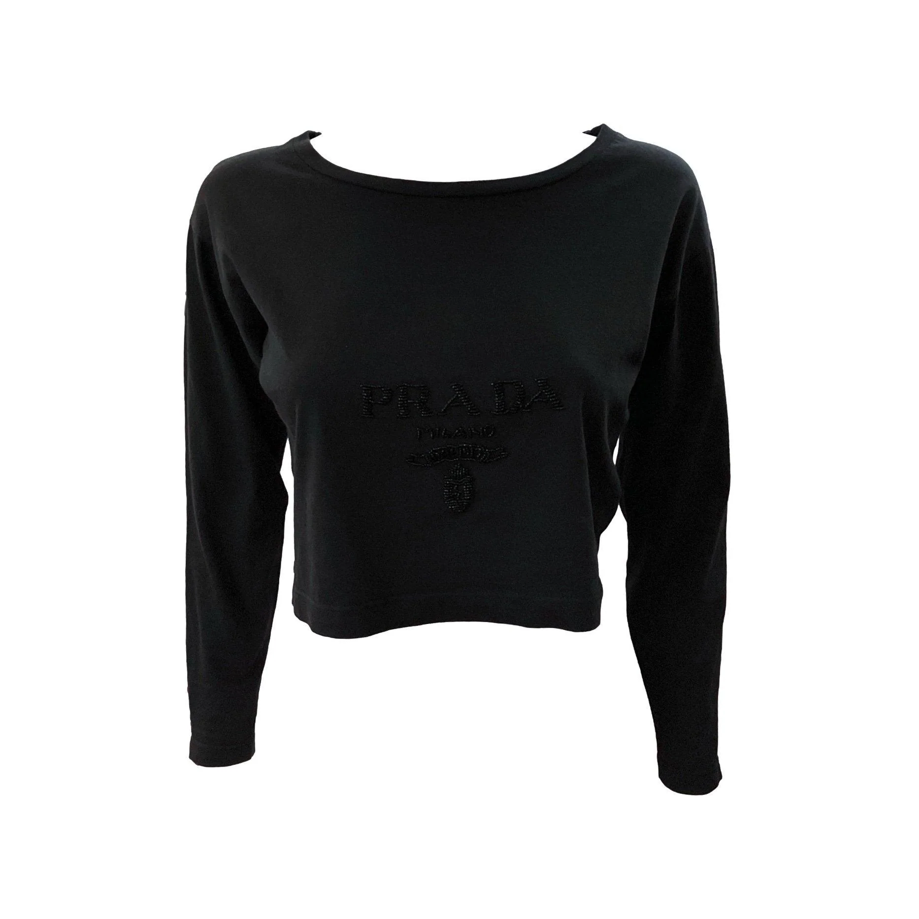 Prada Black Beaded Logo Crop Top