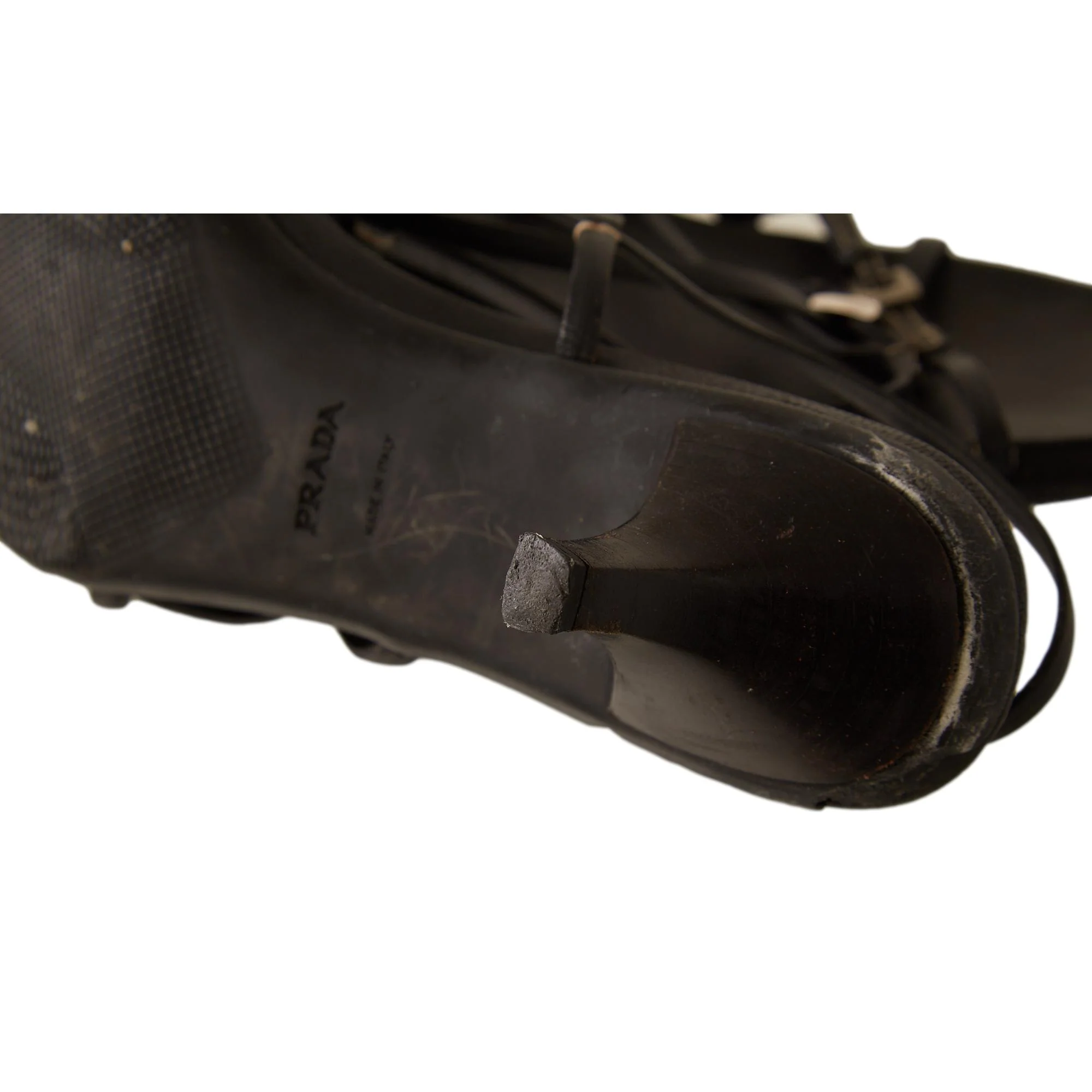 Prada Black Contrast Stitch Buckle Heels - Image 6