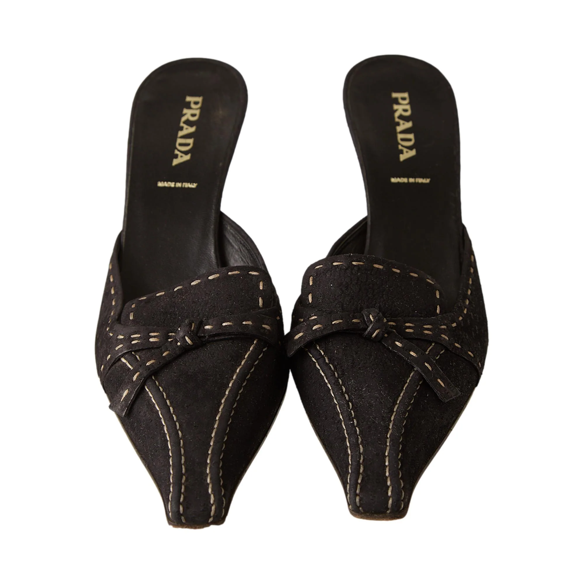 Prada Black Contrast Stitch Kitten Heels - Image 2