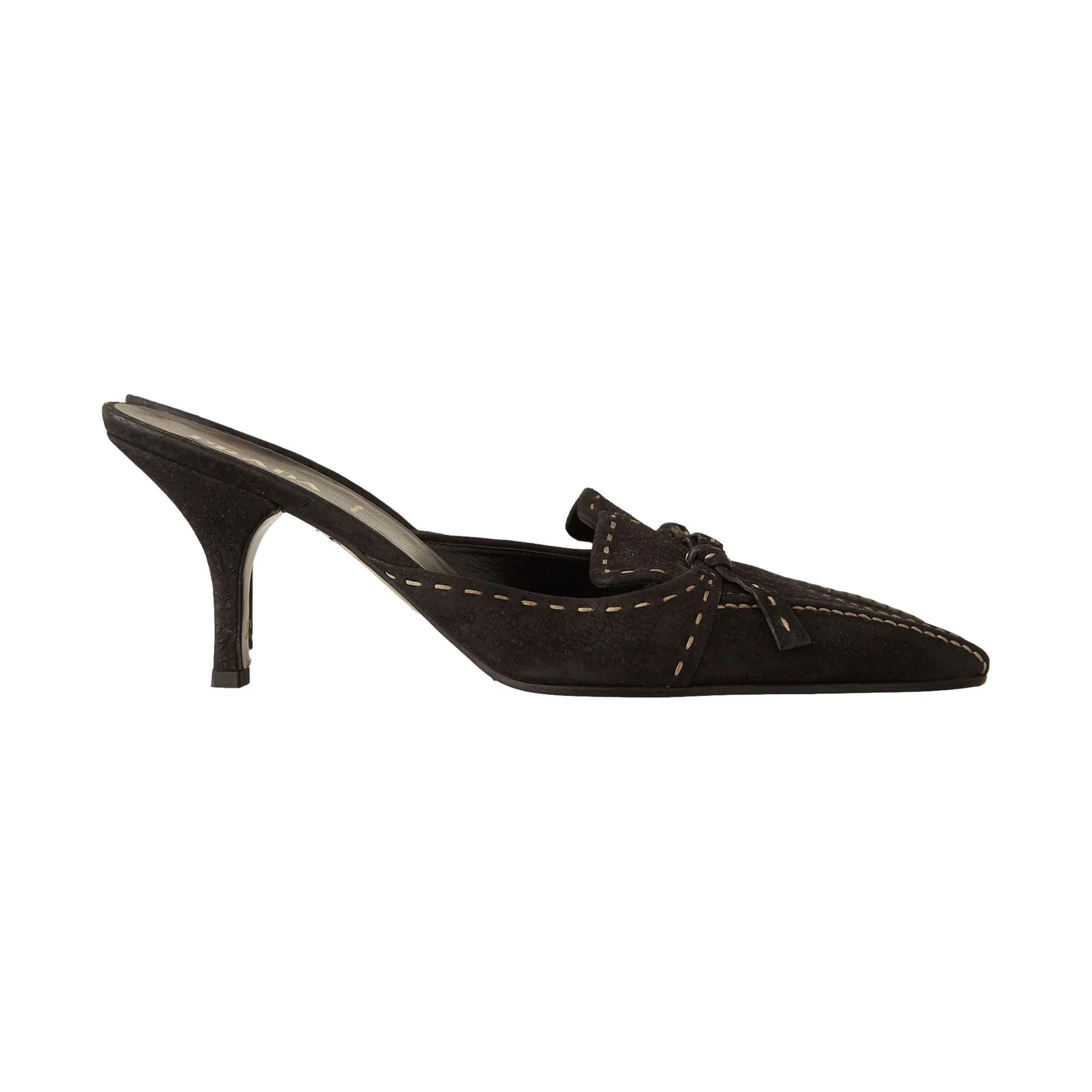 Prada Black Contrast Stitch Kitten Heels - Image 3