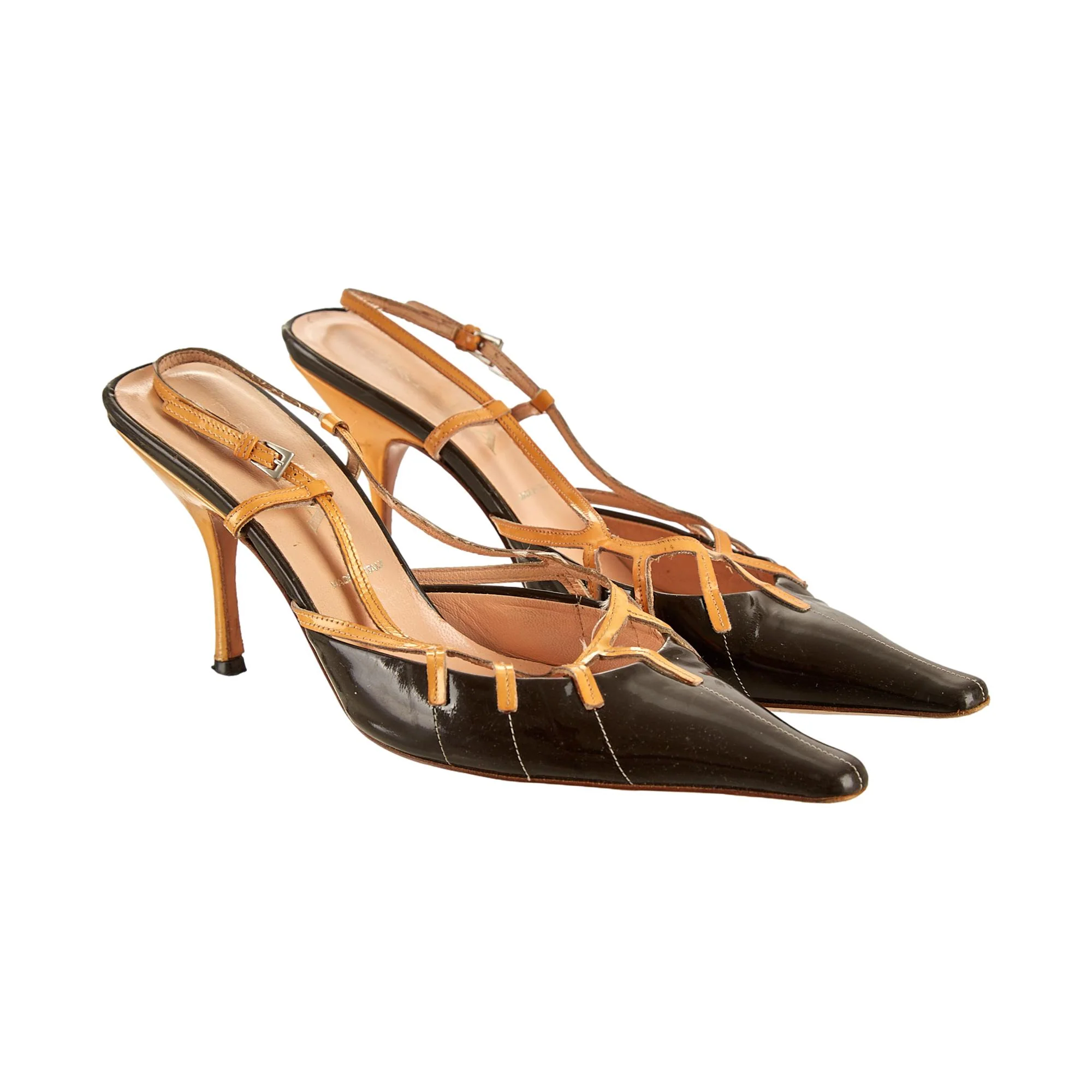 Prada Black Contrast Stitch Patent Heels