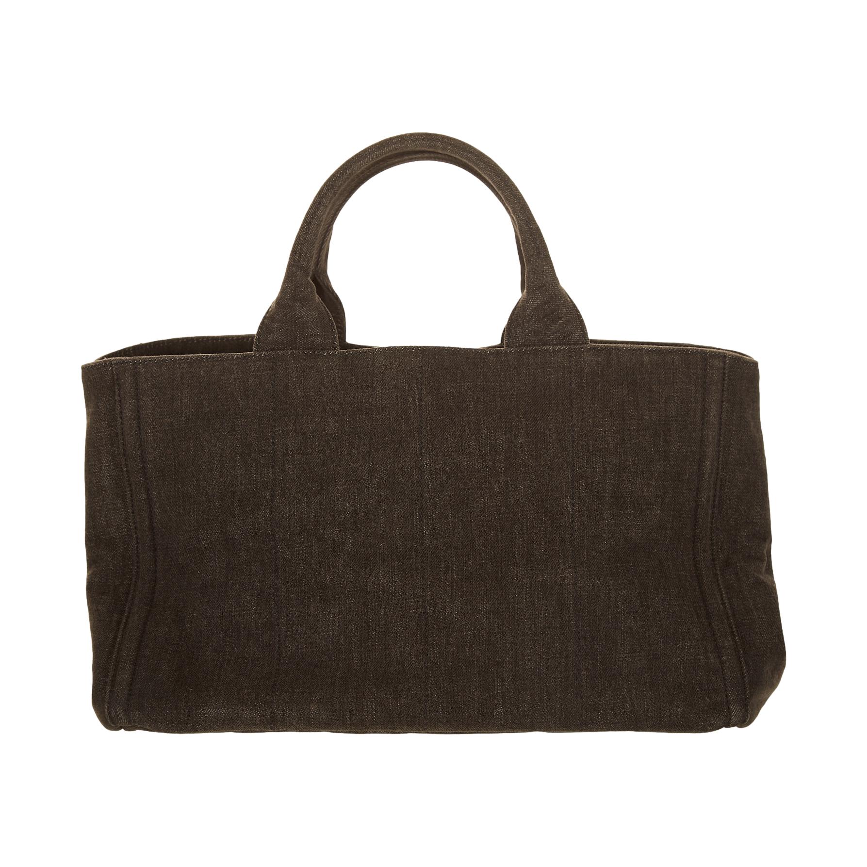 Prada Black Denim Studded Canapa Tote - Image 2