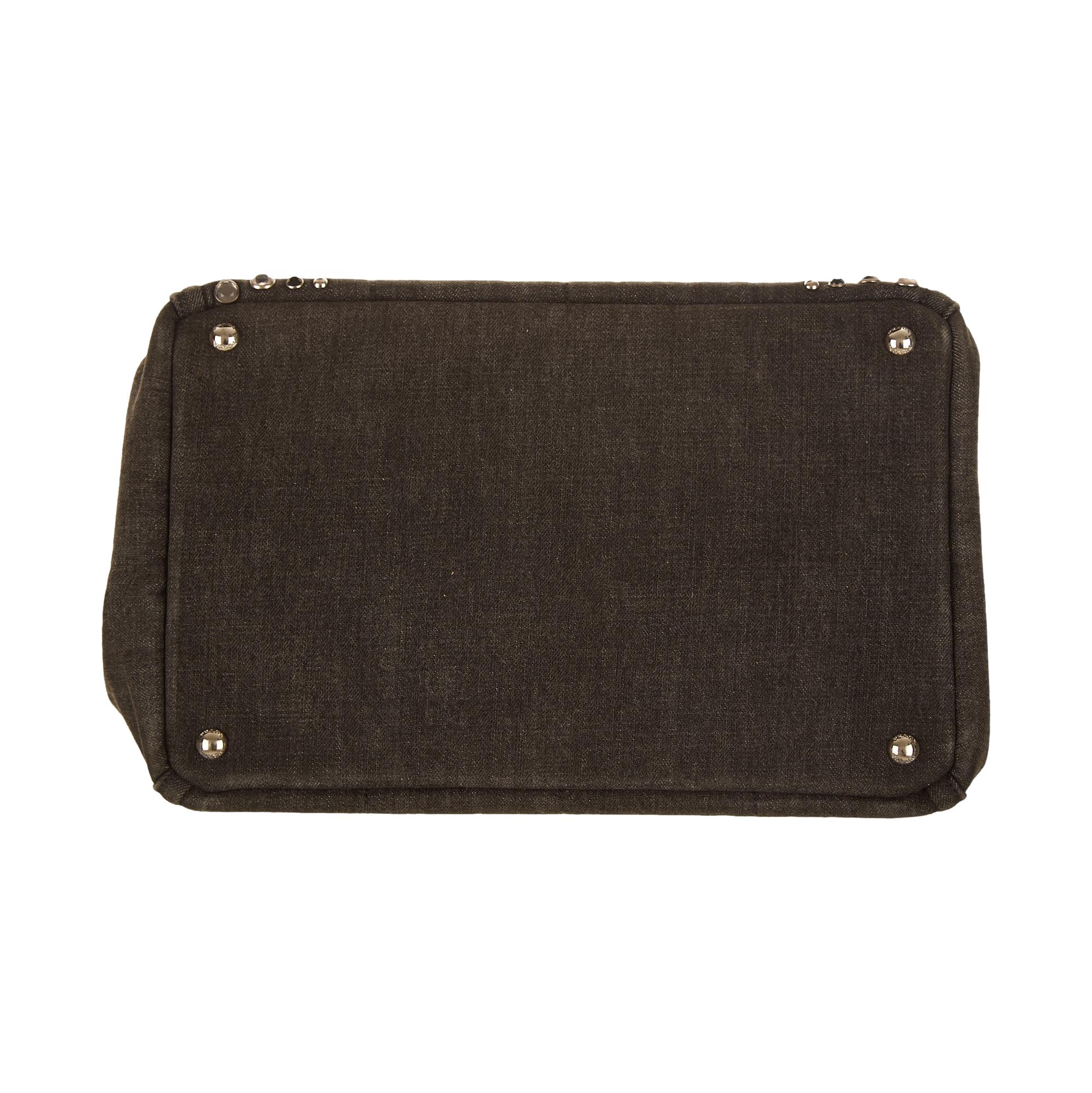 Prada Black Denim Studded Canapa Tote - Image 3