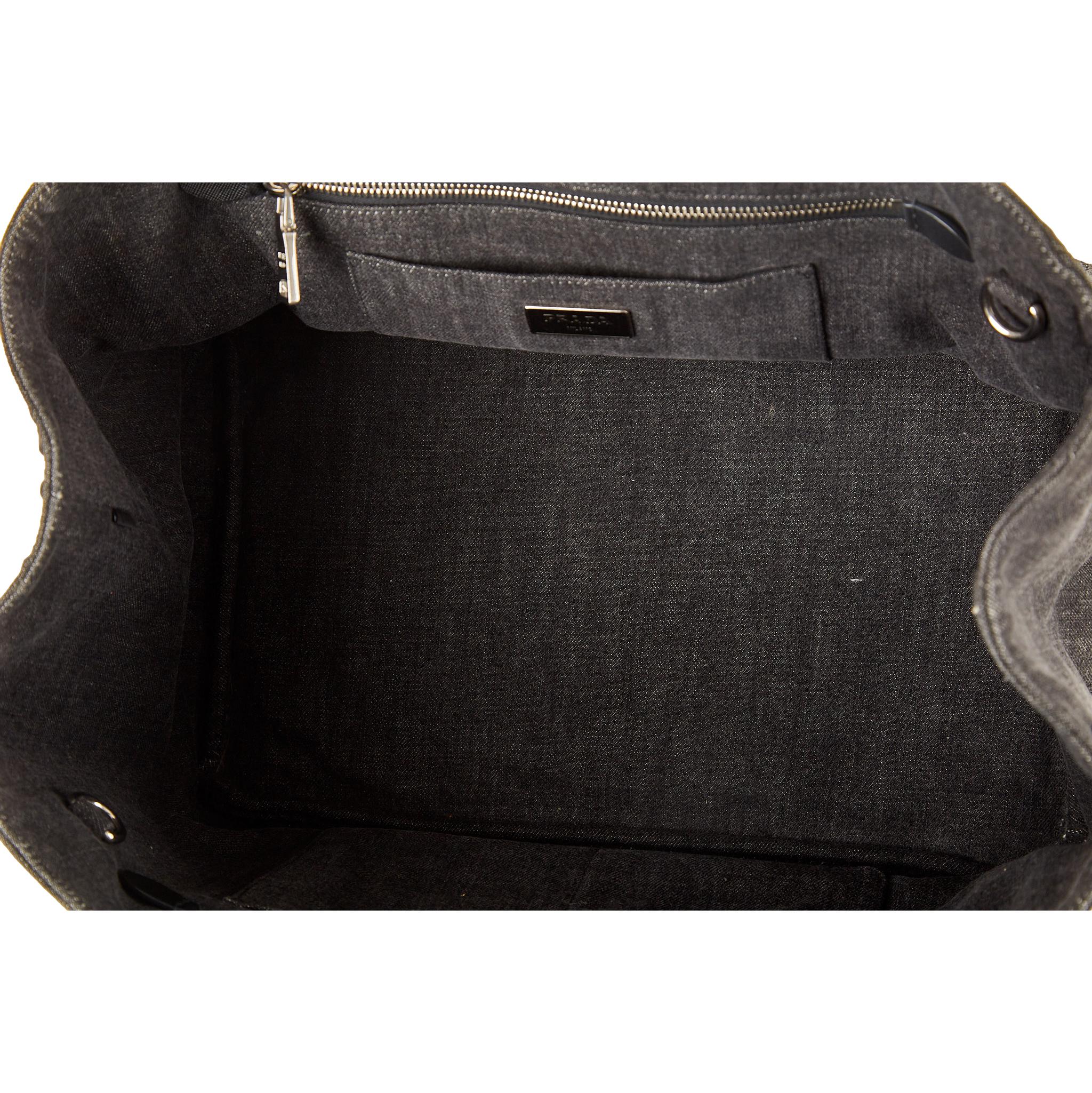 Prada Black Denim Studded Canapa Tote - Image 4