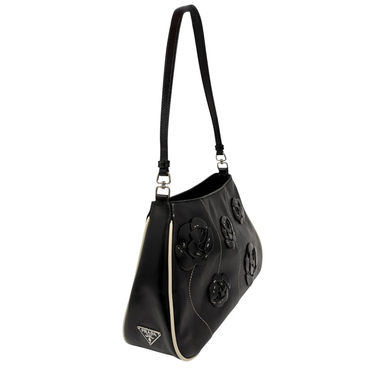 Prada Black Floral Leather Shoulder Bag - Image 3