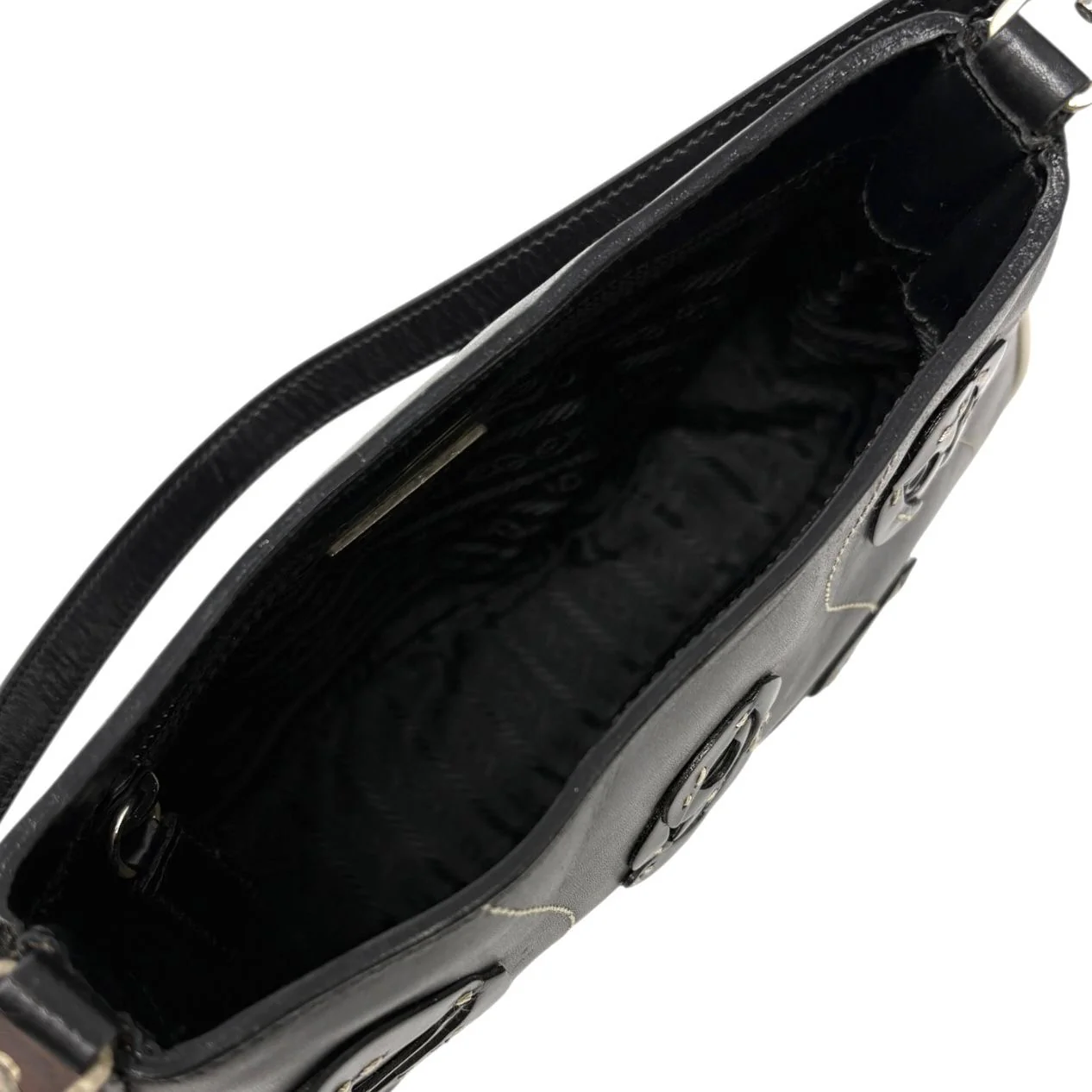 Prada Black Floral Leather Shoulder Bag - Image 4