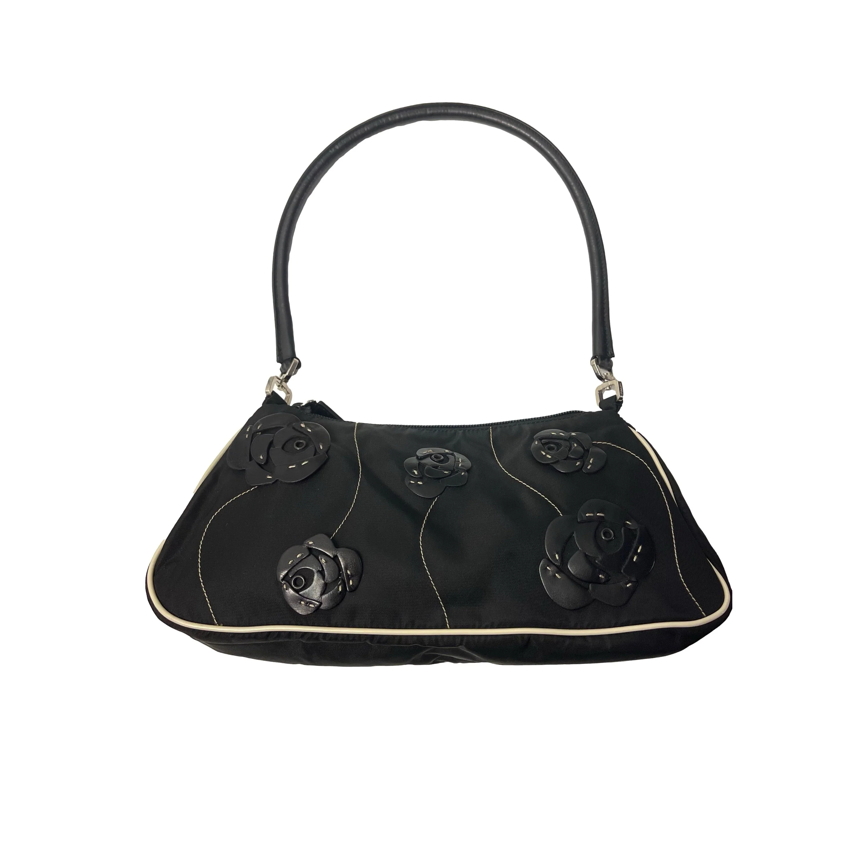 Prada Black Floral Nylon Shoulder Bag - Image 2