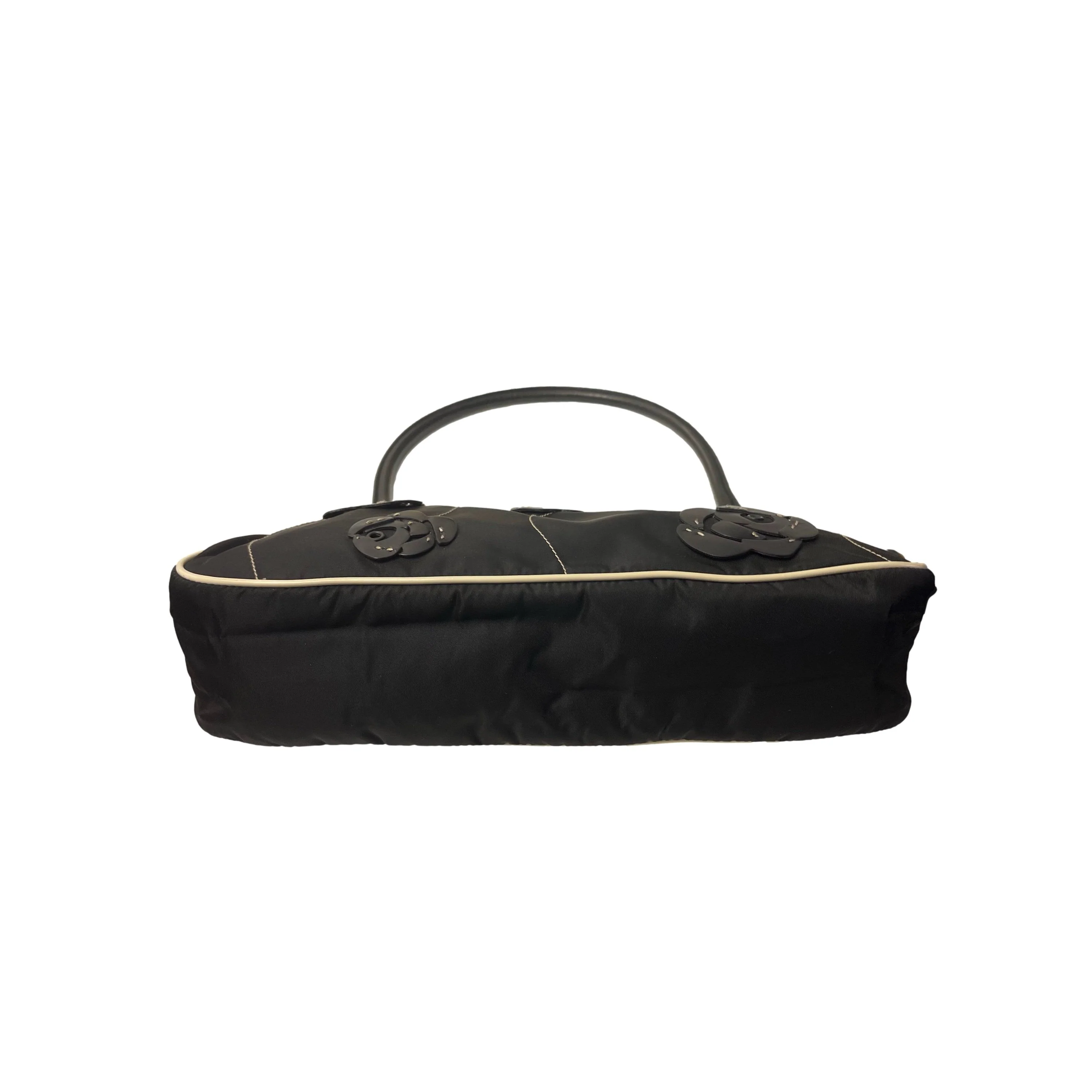 Prada Black Floral Nylon Shoulder Bag - Image 3