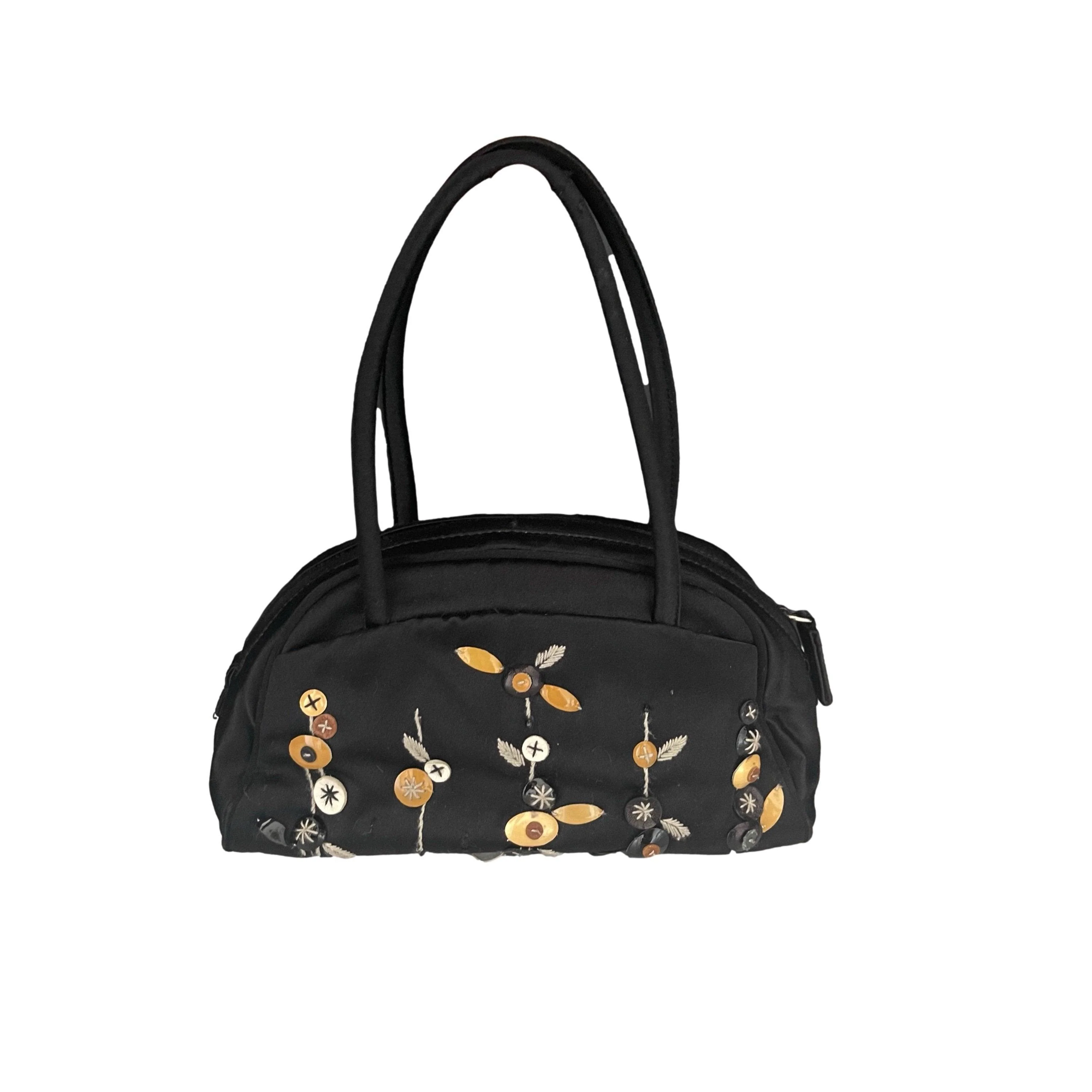 Prada Black Floral Satin Mini Top Handle Bag - Image 2