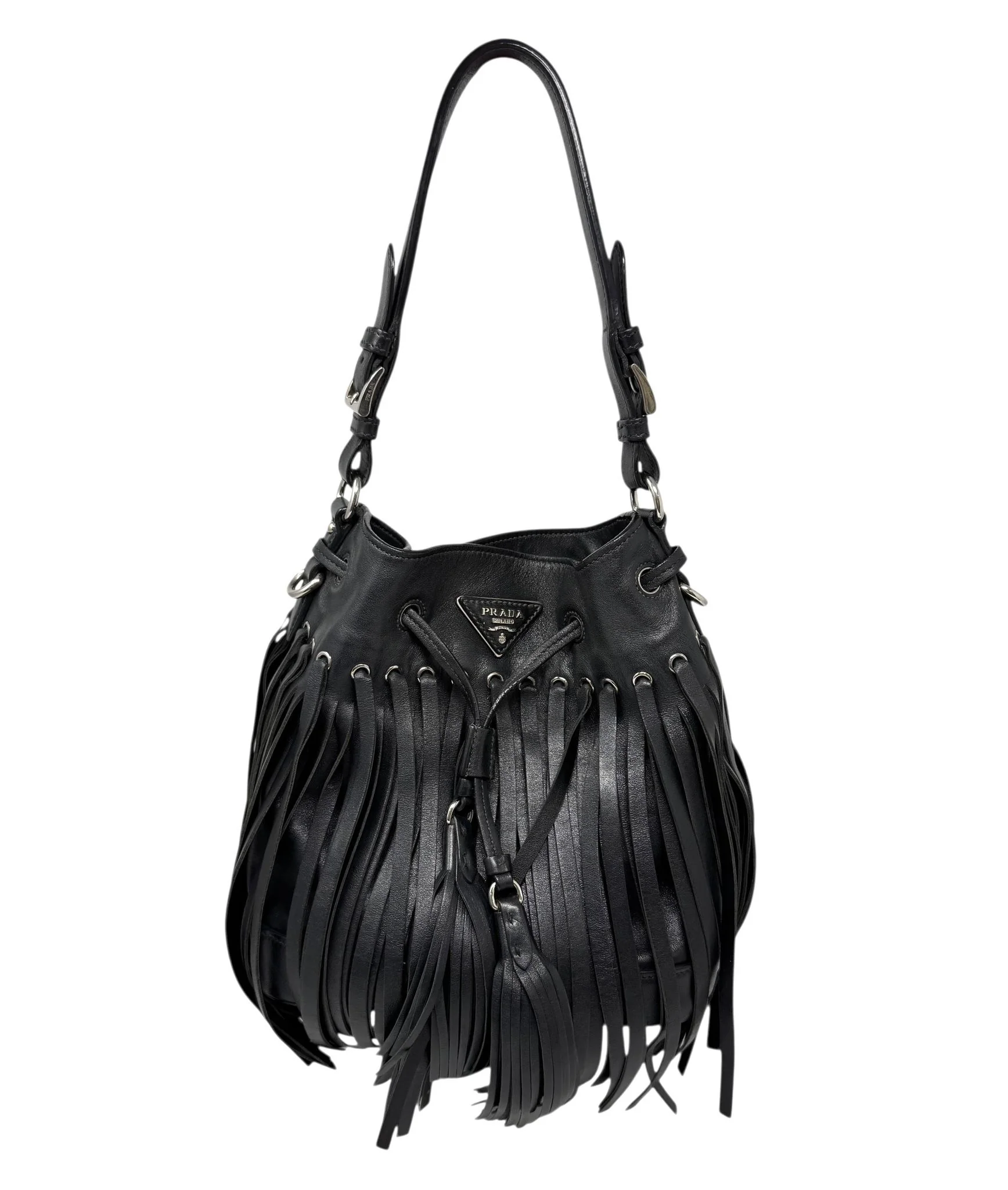 Prada Black Fringe Leather Shoulder Bag