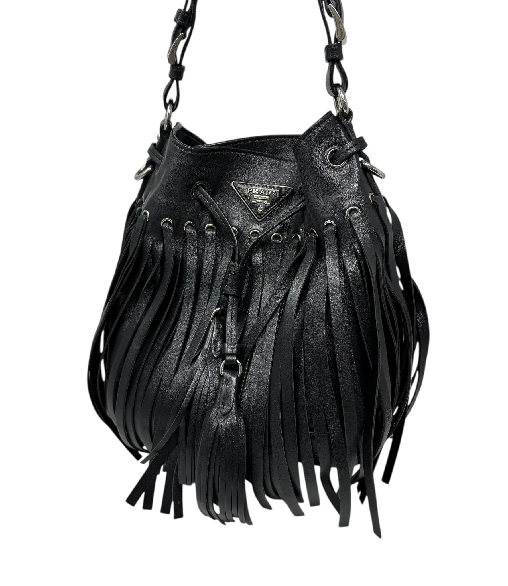 Prada Black Fringe Leather Shoulder Bag - Image 3