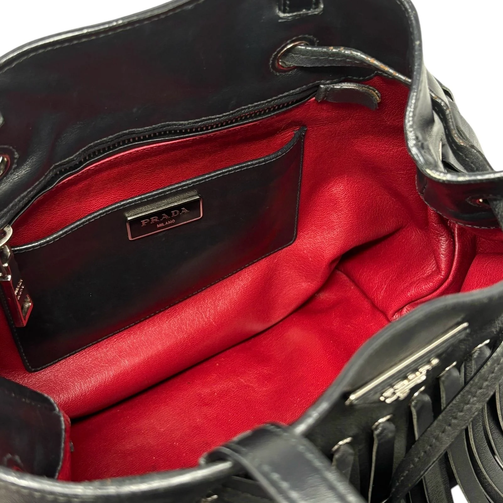Prada Black Fringe Leather Shoulder Bag - Image 3