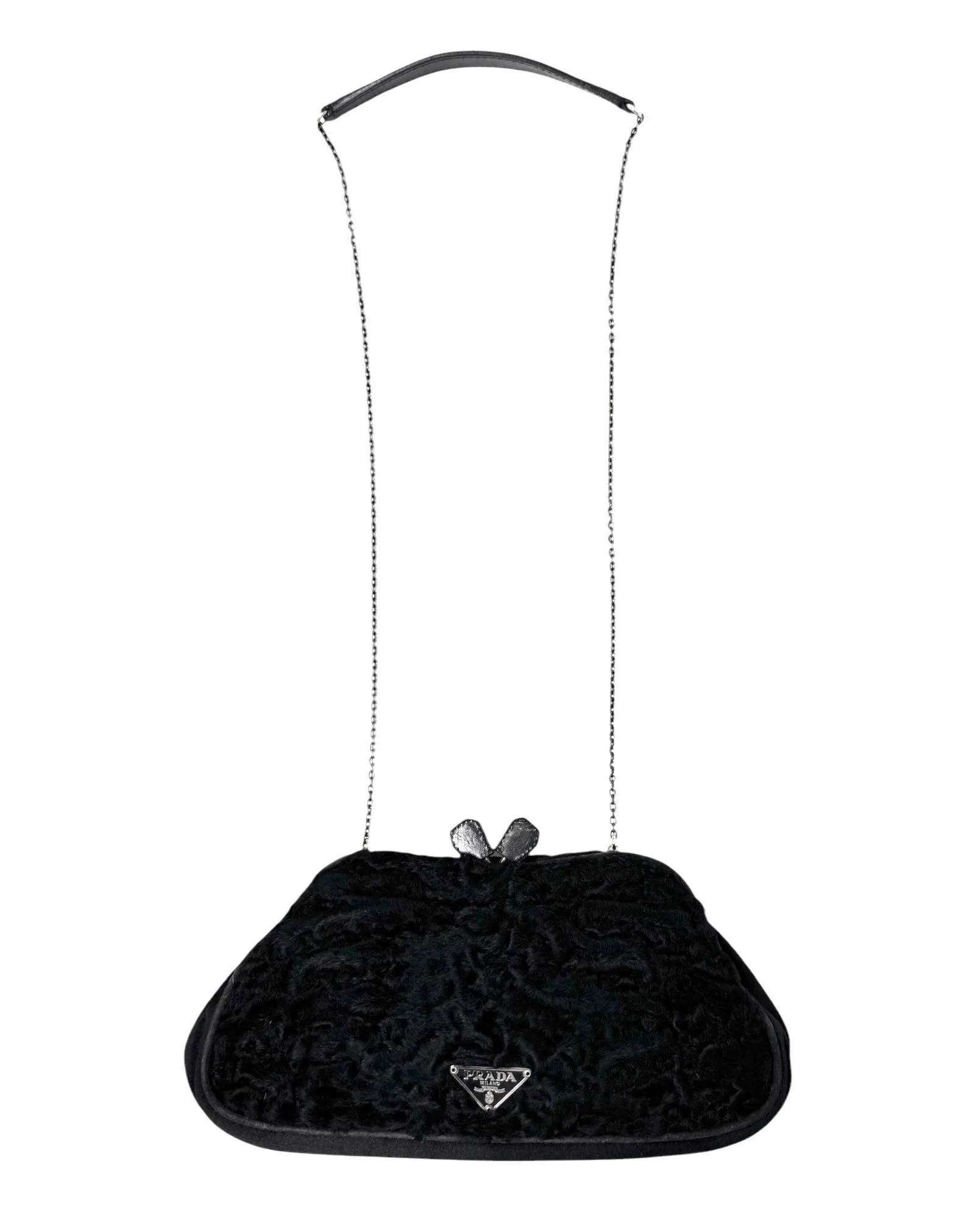 Prada Black Fur Mini Kisslock Chain Bag - Image 3