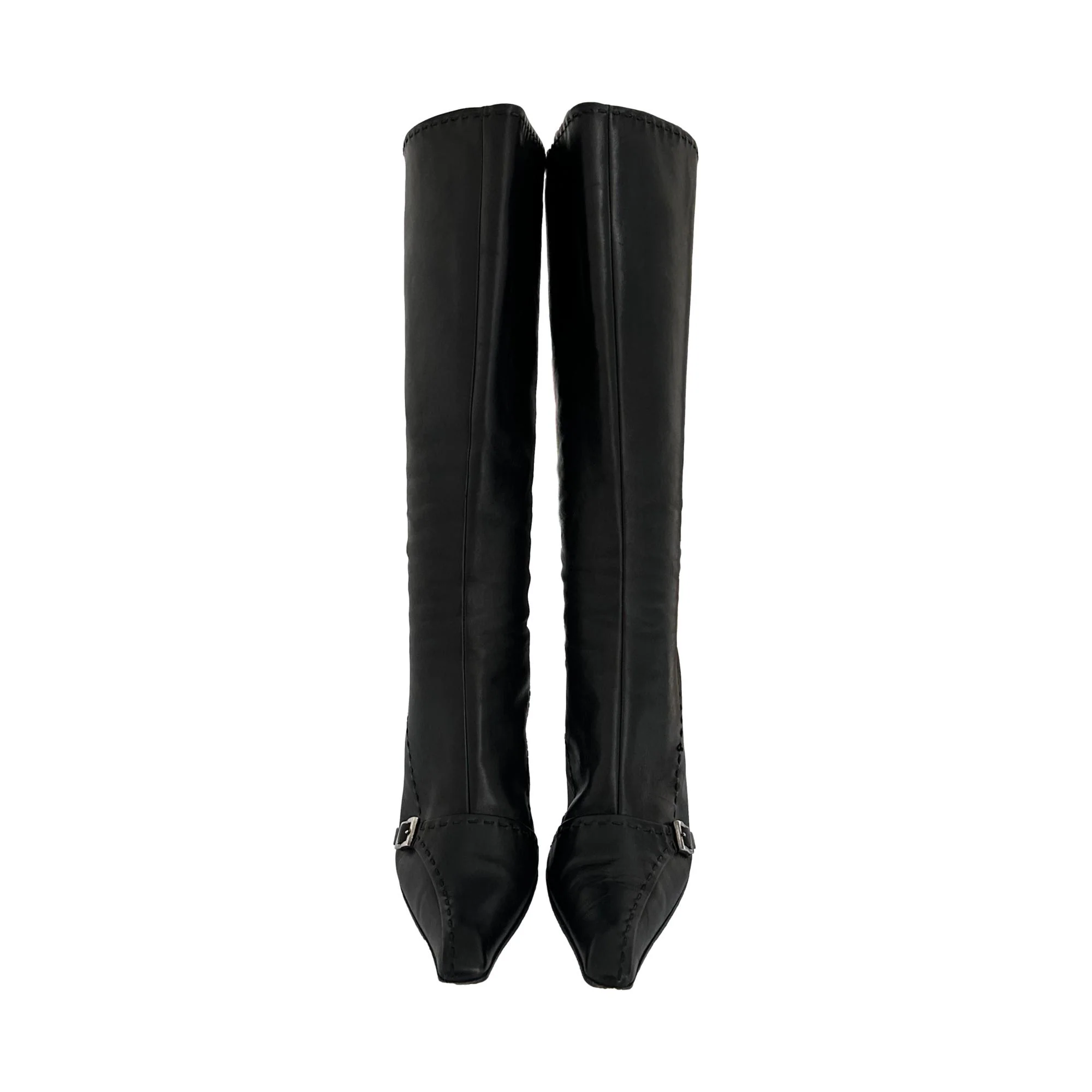 Prada Black Leather Buckle Knee High Boots - Image 2