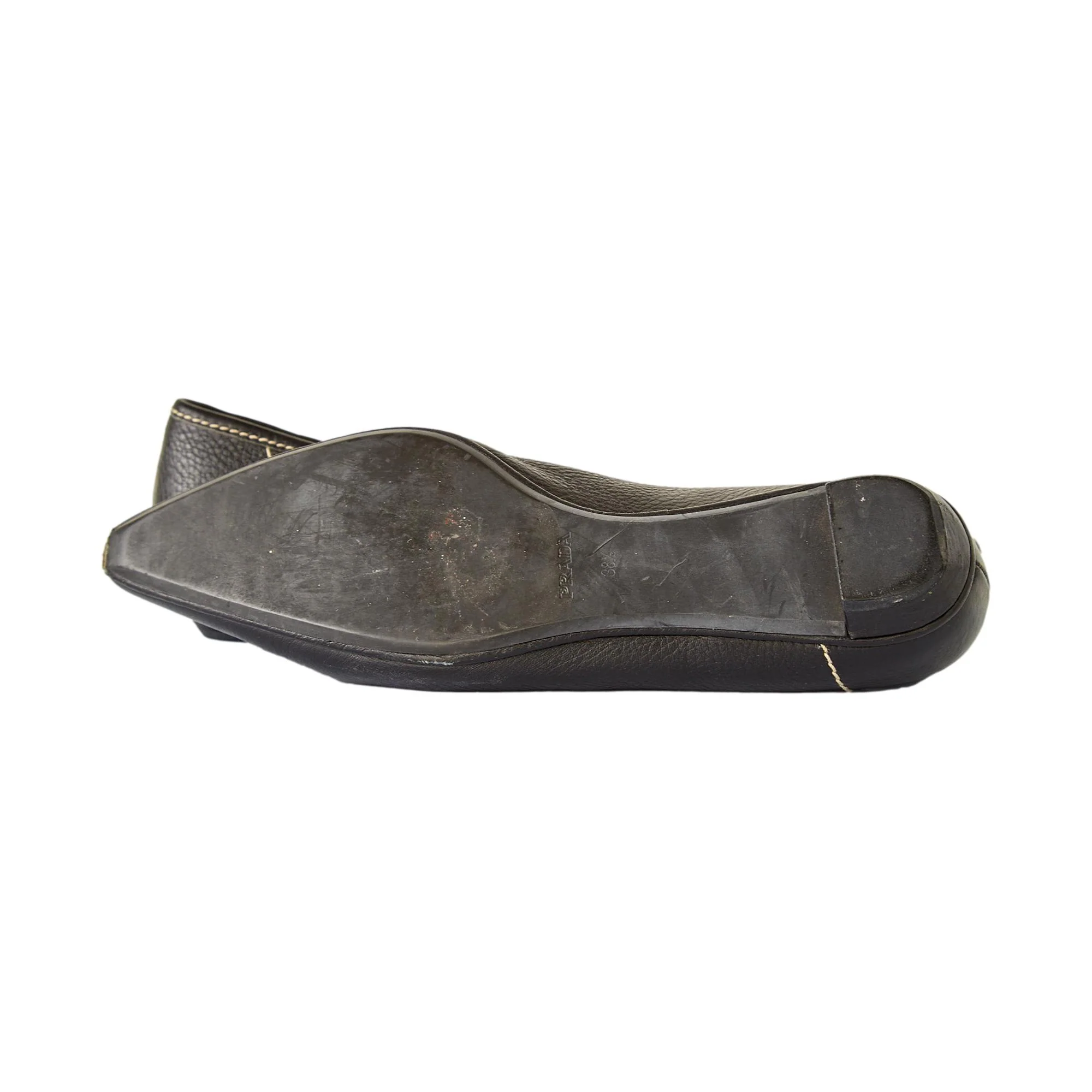 Prada Black Leather Contrast Stitch Flats - Image 3