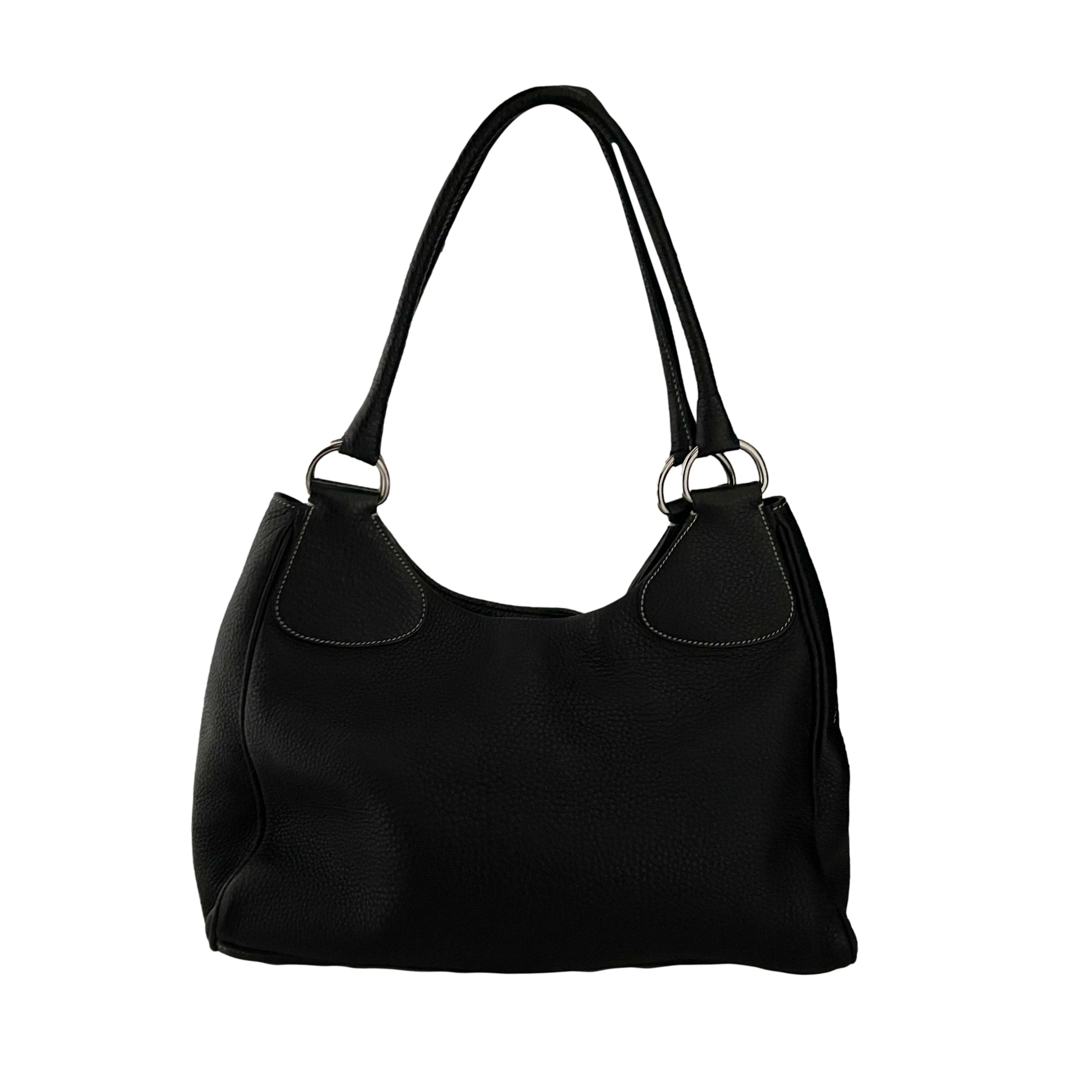 Prada Black Leather Logo Hobo Shoulder Bag - Image 2
