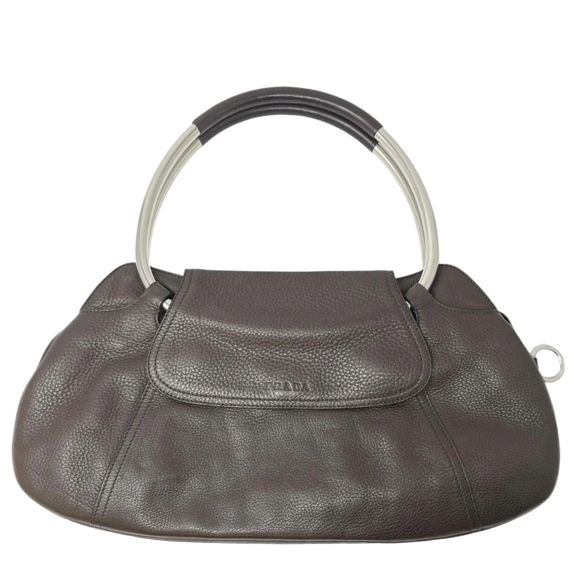Prada Brown Leather Silver Handle Handbag