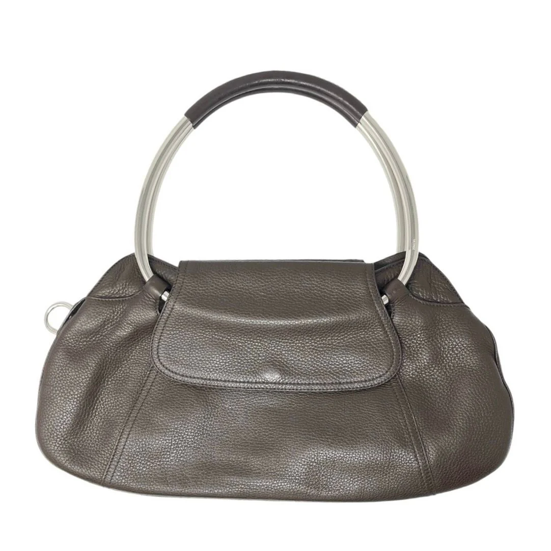 Prada Brown Leather Silver Handle Handbag - Image 2