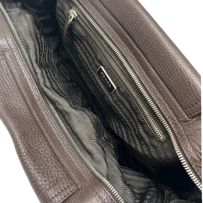 Prada Brown Leather Silver Handle Handbag - Image 3