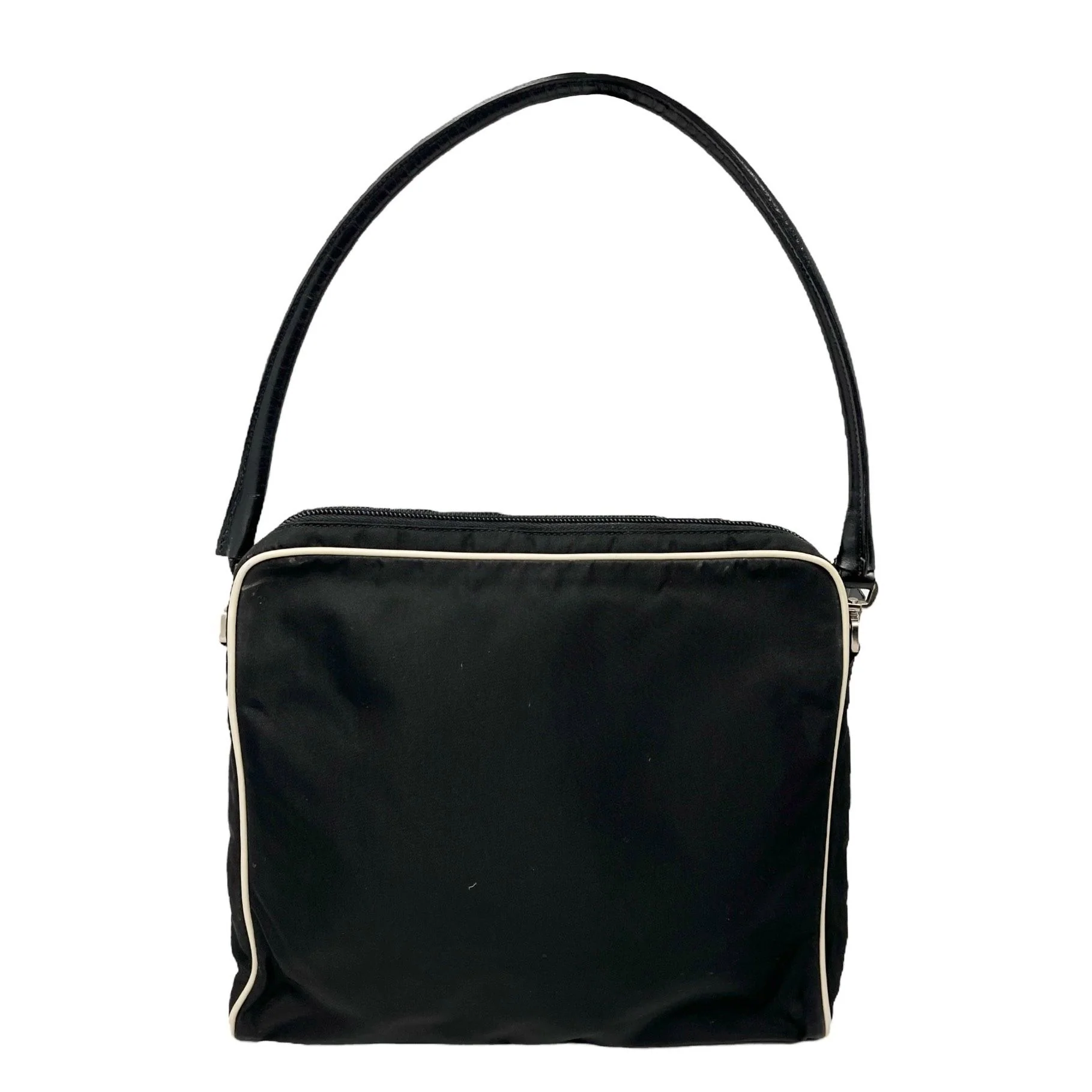 Prada Black Nylon Flower Top Handle Bag - Image 2