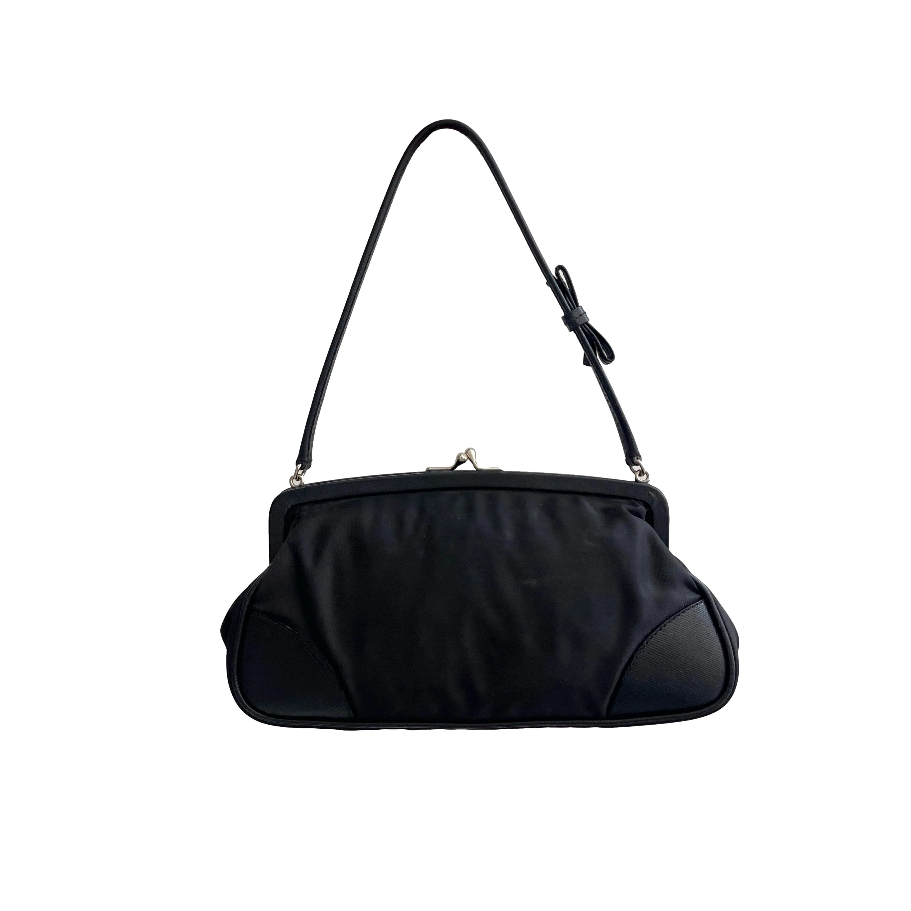 Prada Black Nylon Kiss Lock Shoulder Bag - Image 2
