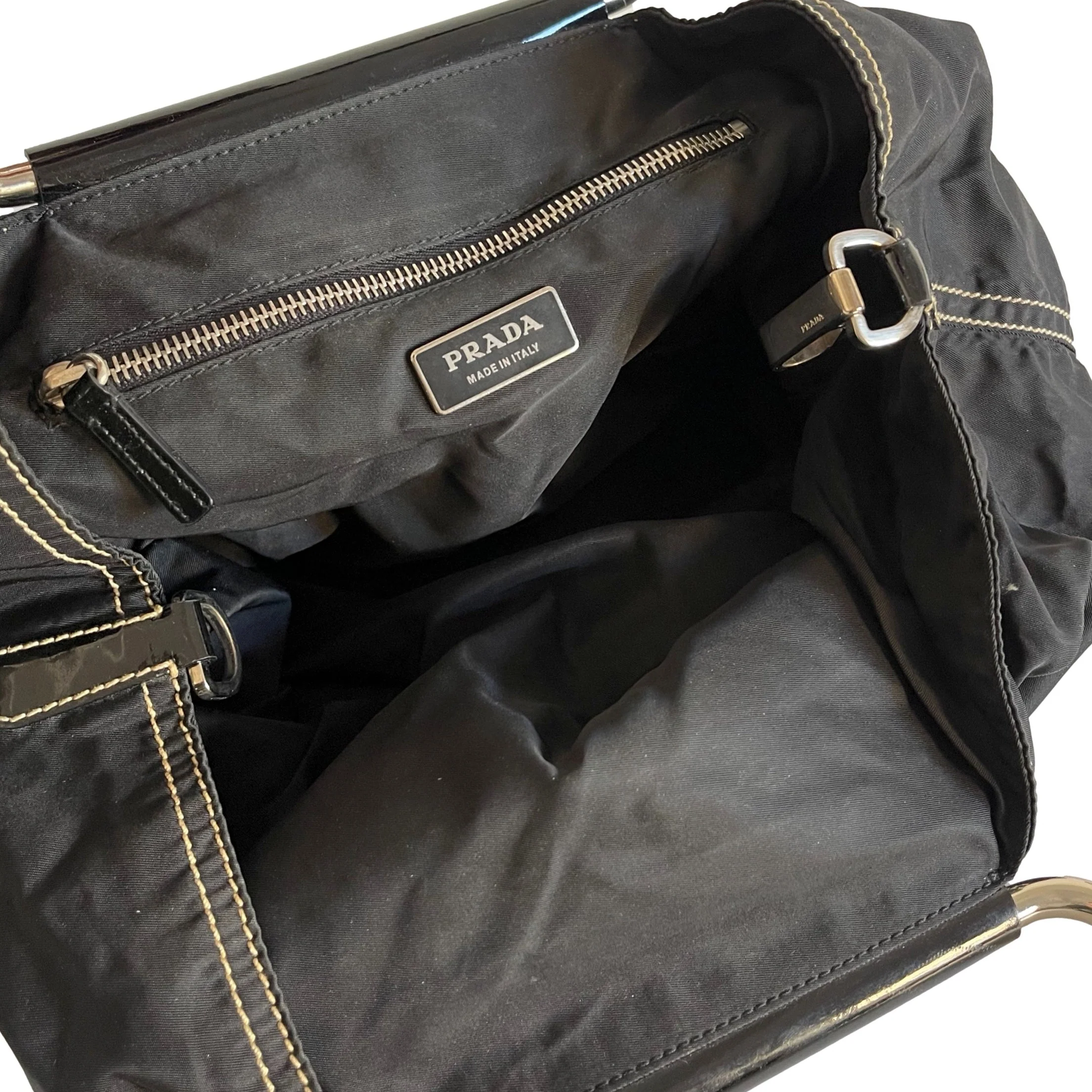 Prada Black Nylon Top Handle Bag - Image 3