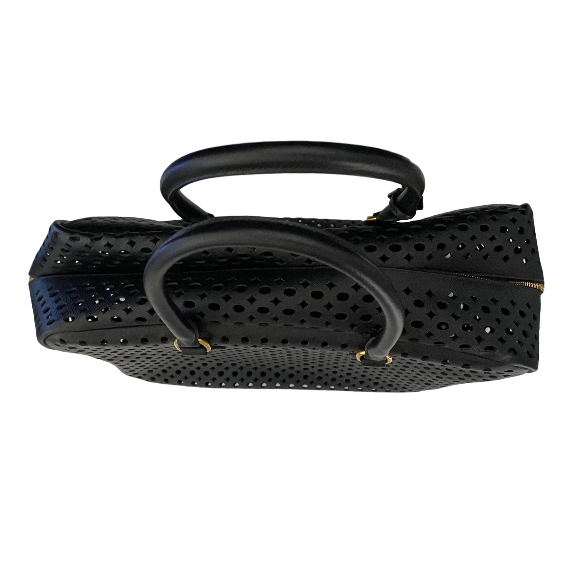 Prada Black Perforated Top Handle Bag - Image 2