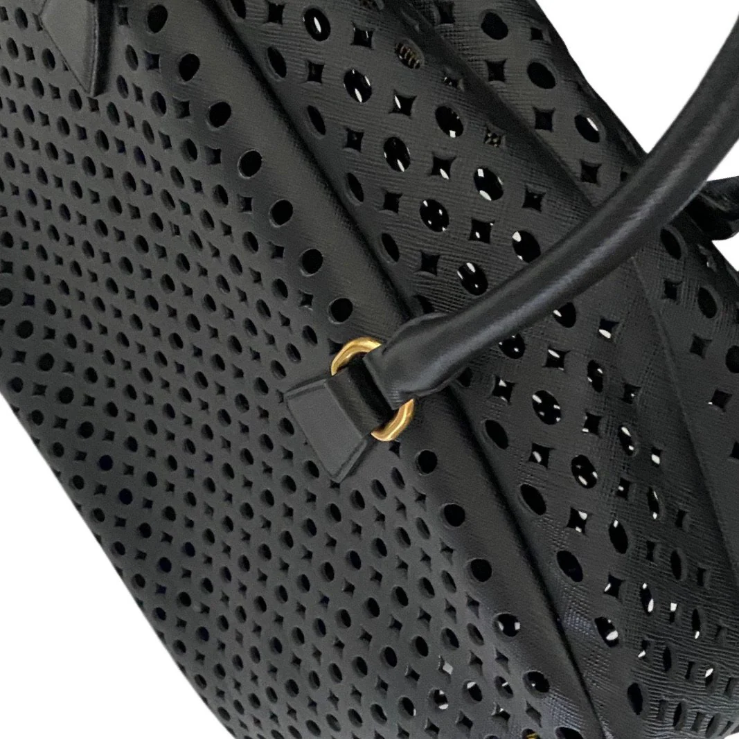 Prada Black Perforated Top Handle Bag - Image 3