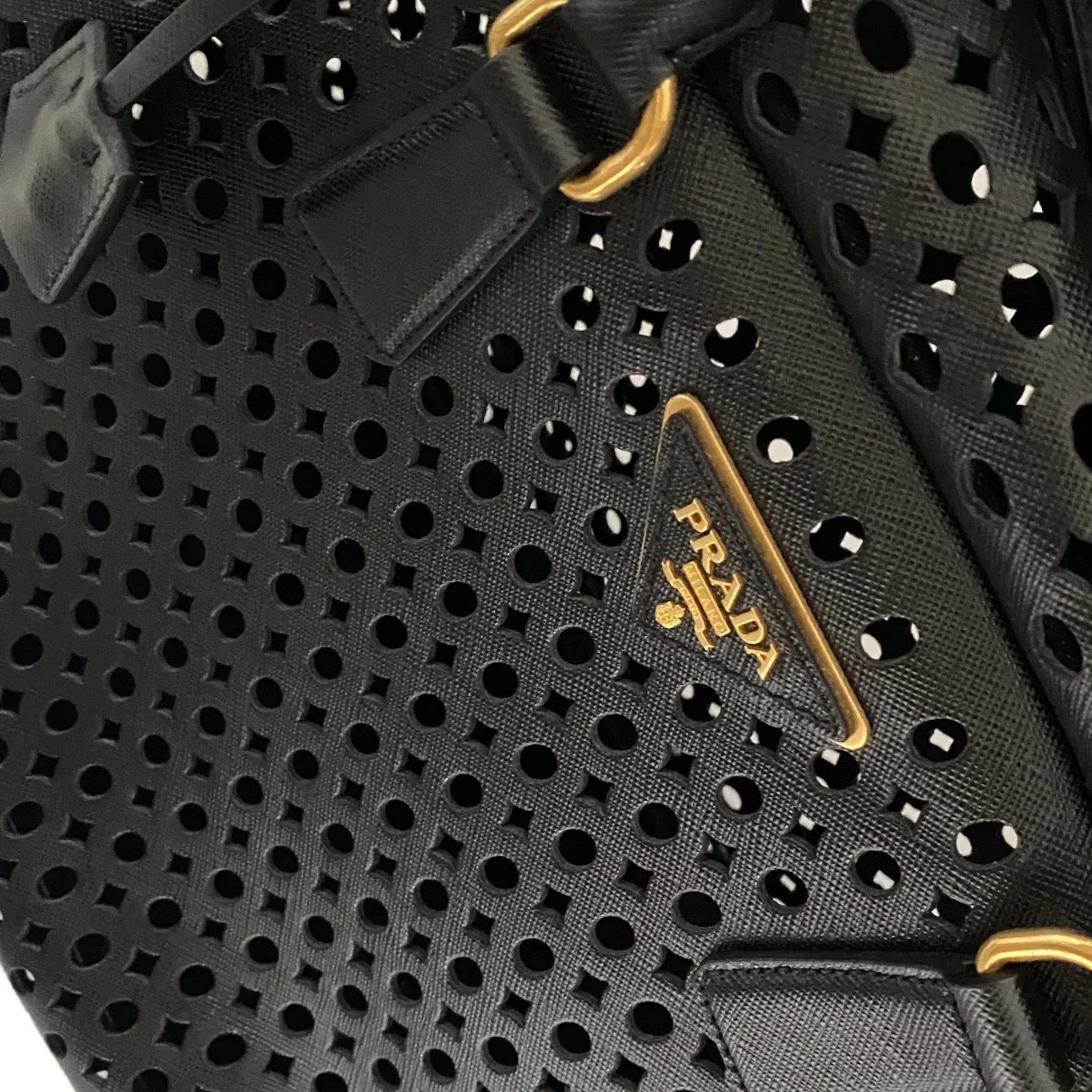 Prada Black Perforated Top Handle Bag - Image 4