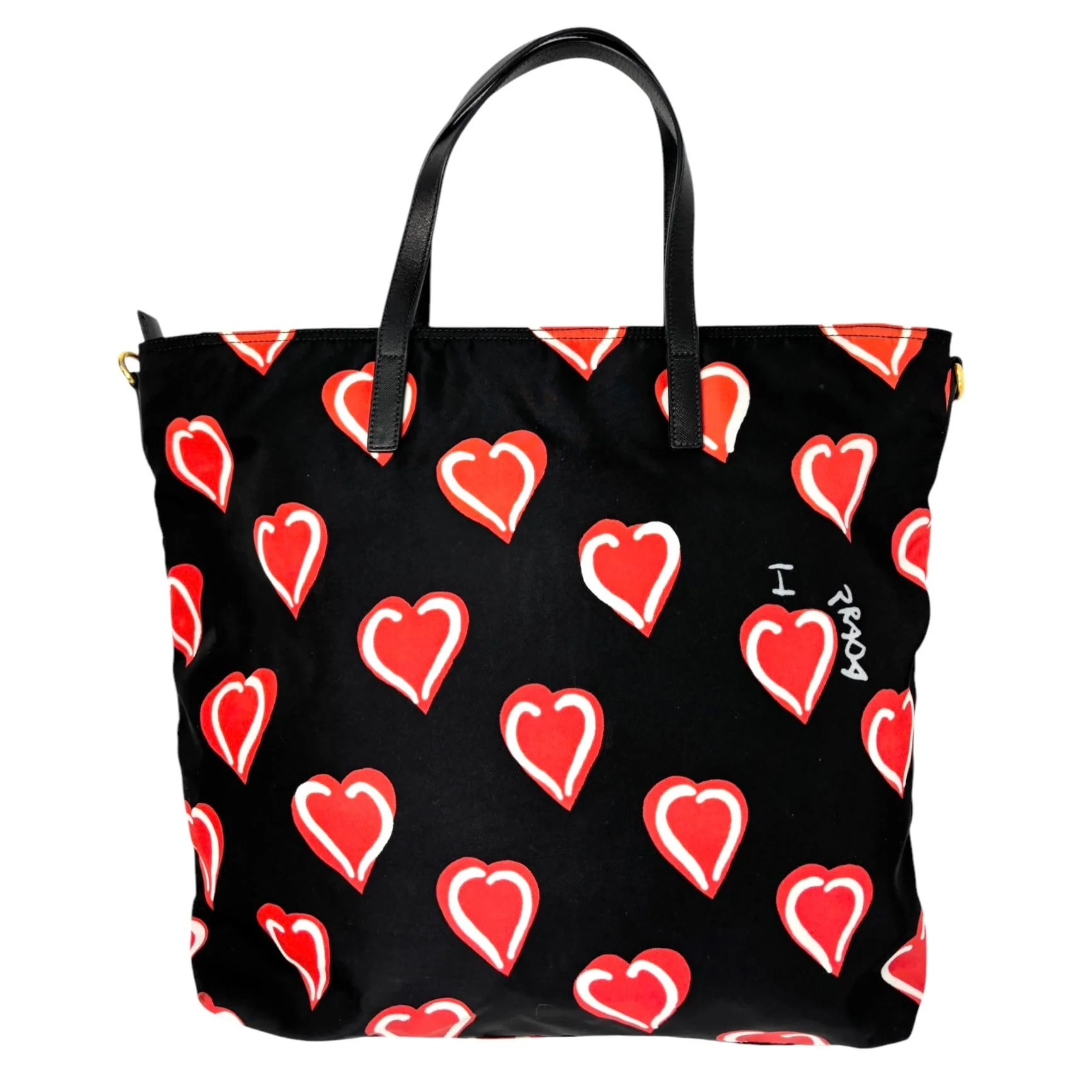 Prada Black + Red Heart Nylon Bag - Image 2