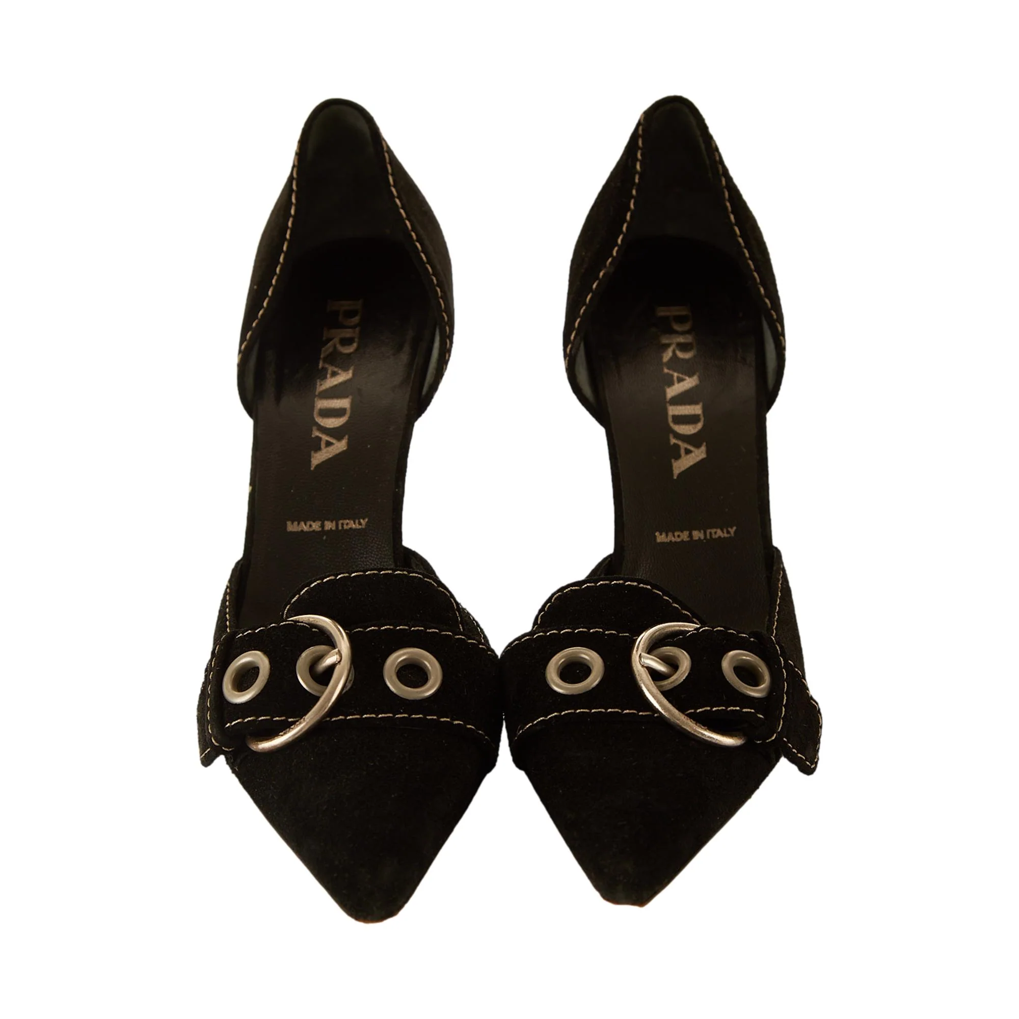 Prada Black Suede Buckle Heels - Image 2